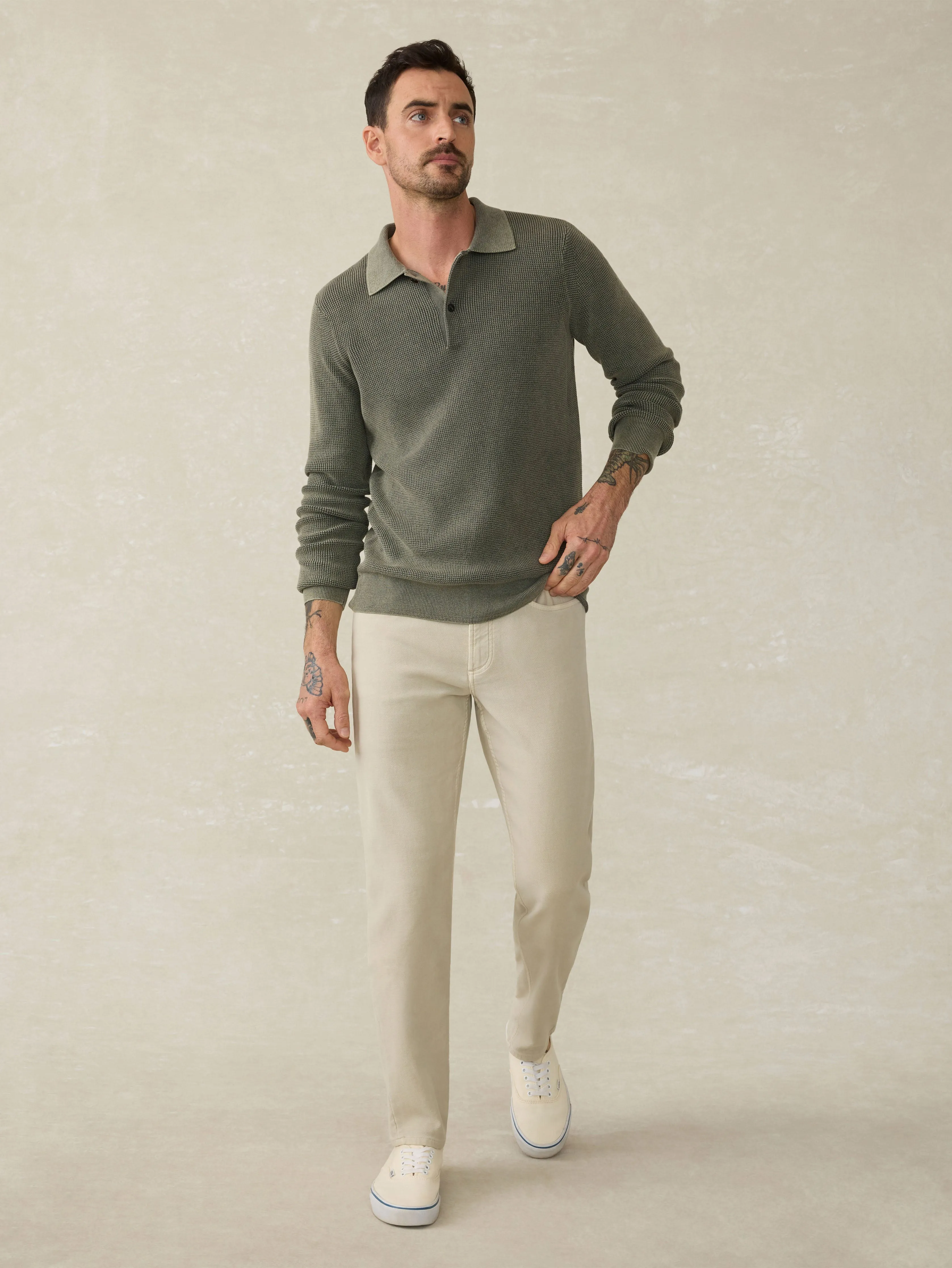 Long-Sleeve Sunwashed Sweater Polo - Pine Ridge sold by Faherty