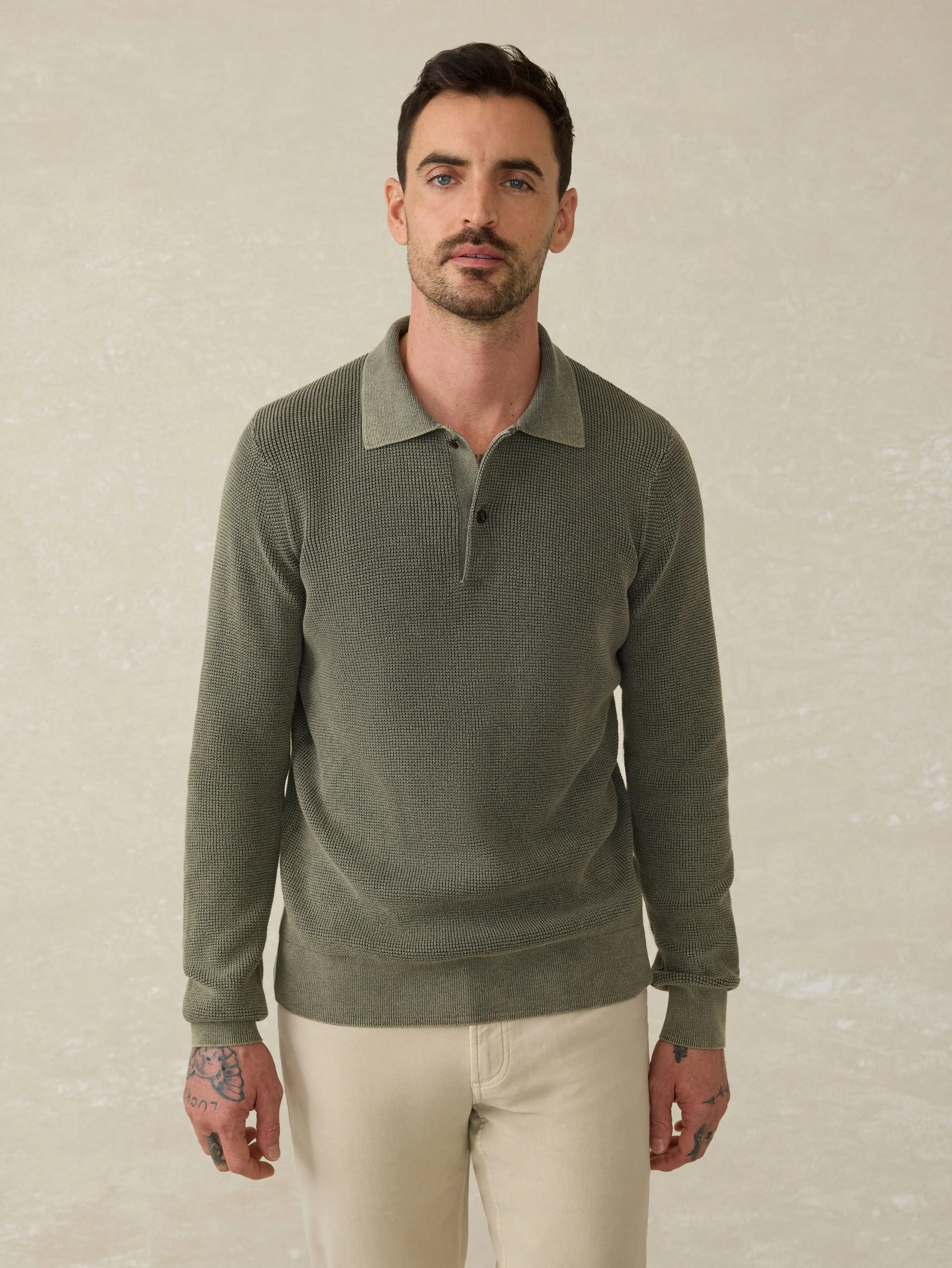 Long-Sleeve Sunwashed Sweater Polo - Pine Ridge sold by Faherty product image thumbnail 4