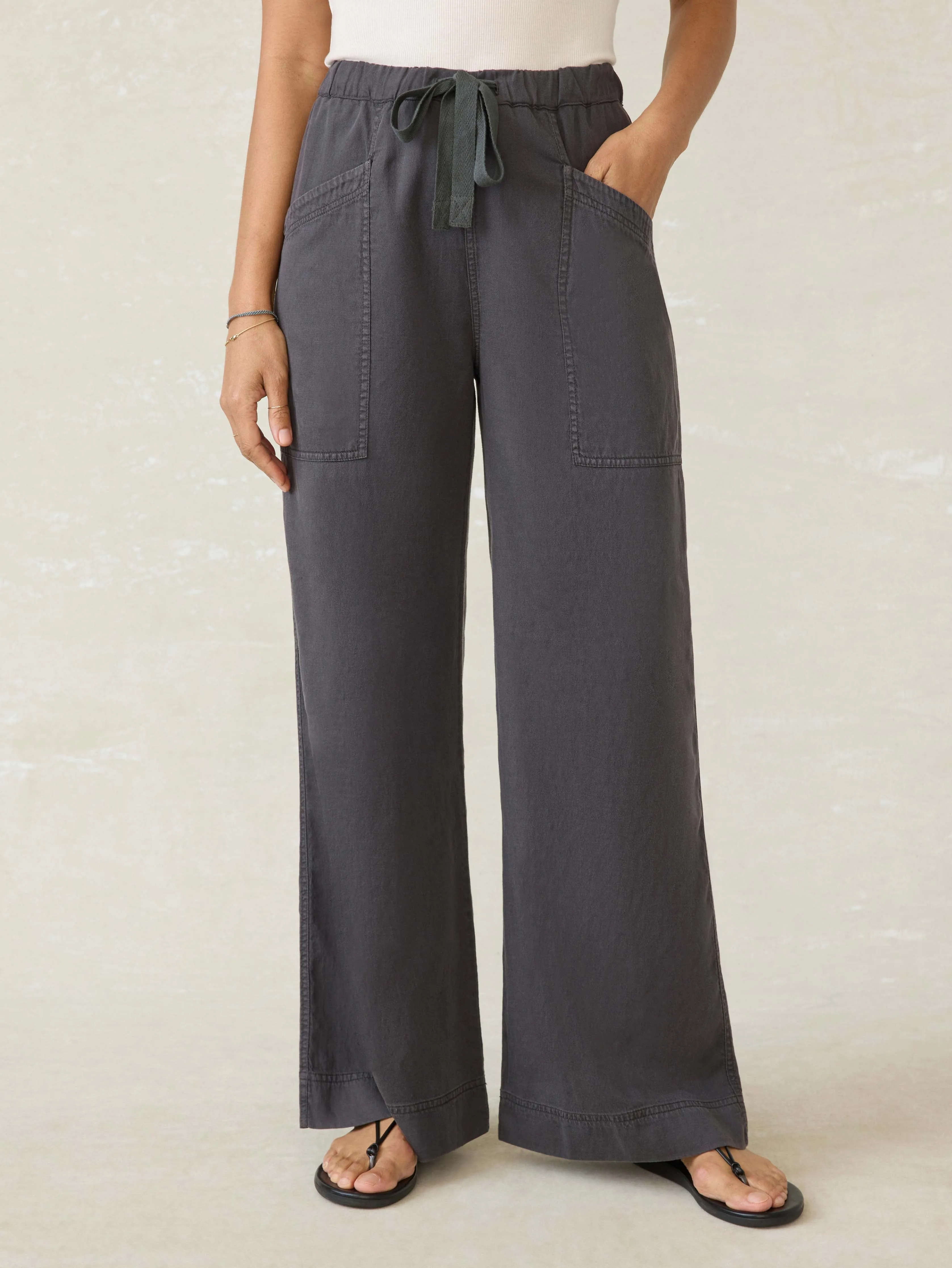 Topanga Drape Pant - Washed Black sold by Faherty