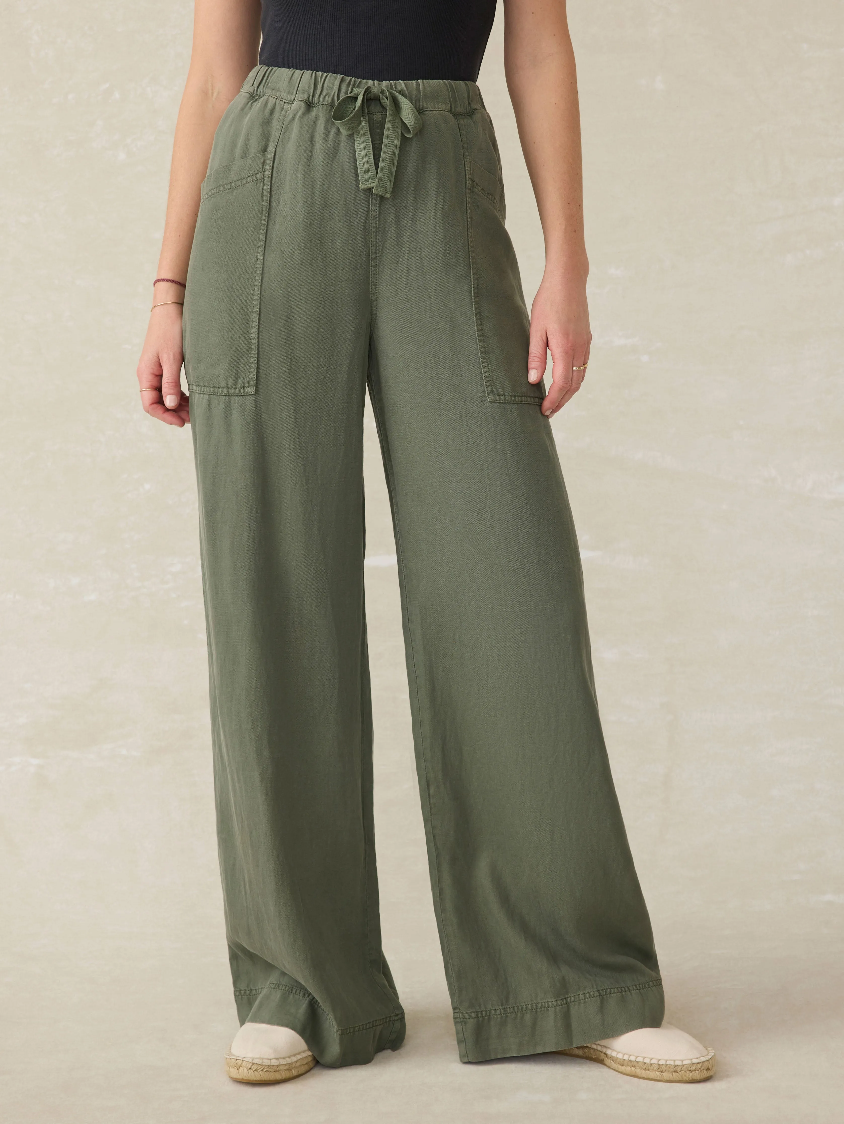 Topanga Drape Pant - Thyme sold by Faherty