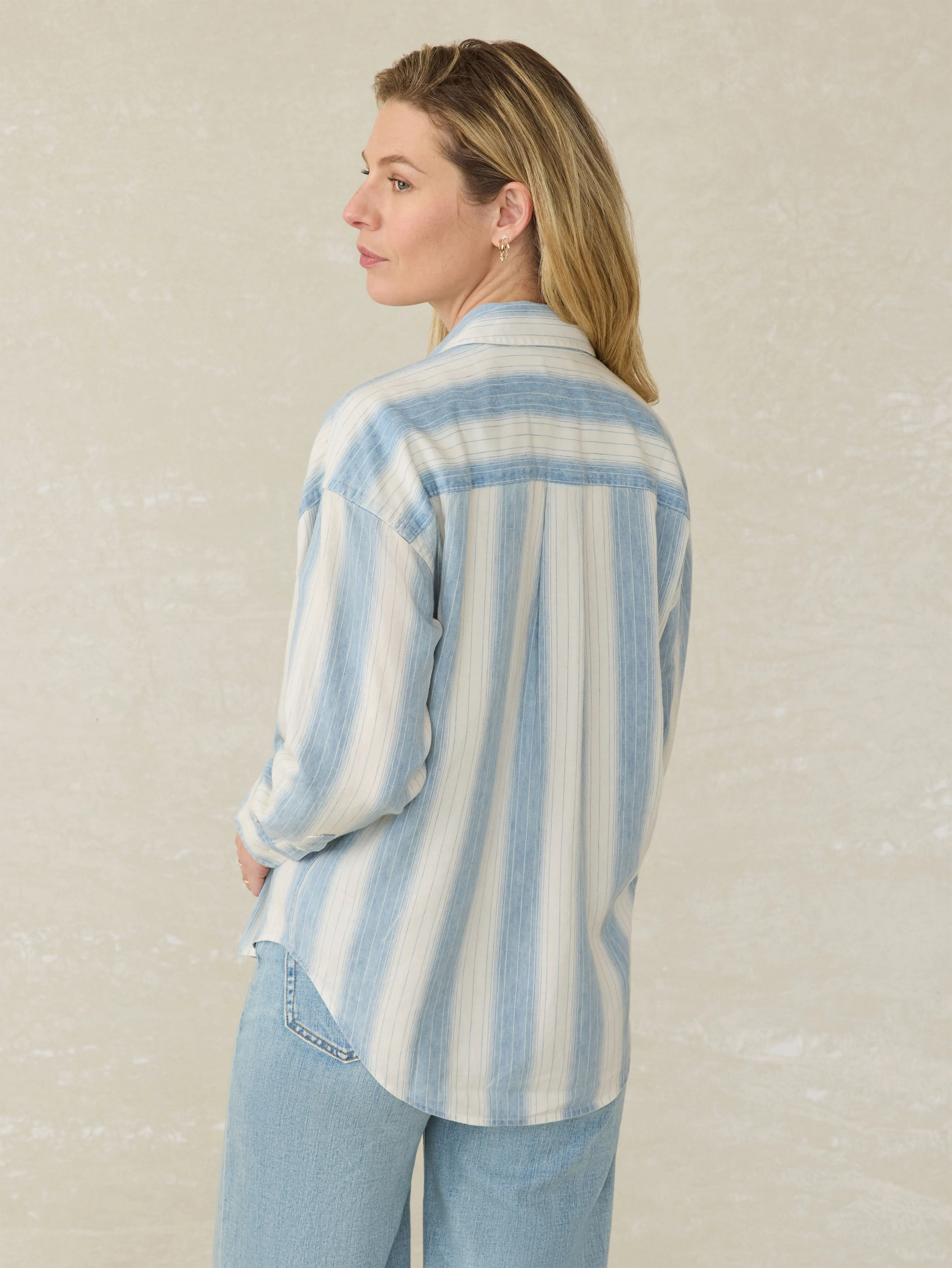 Tried & True Chambray Relaxed Shirt - Ocean Oasis Stripe sold by Faherty product image thumbnail 5