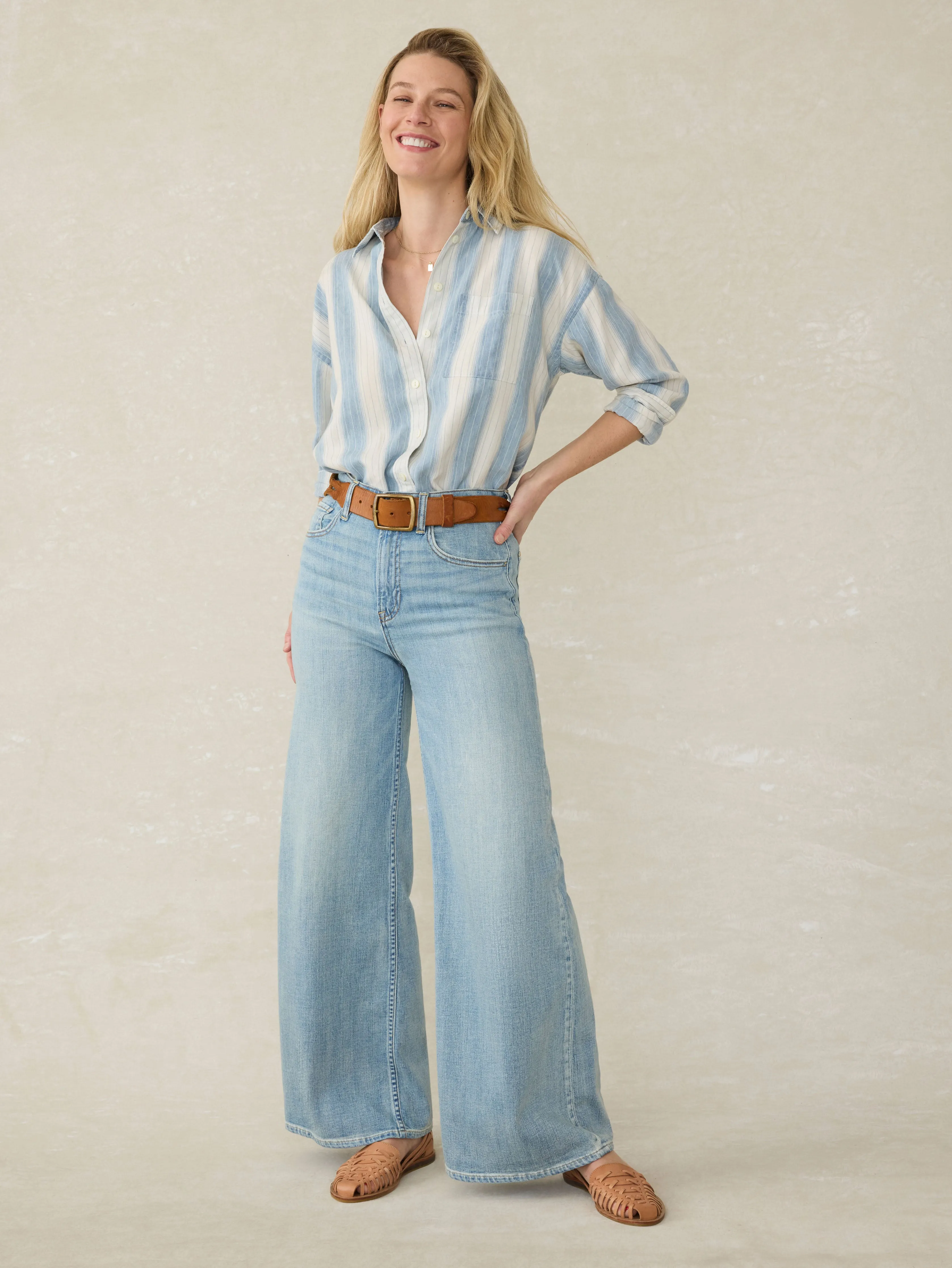 Tried & True Chambray Relaxed Shirt - Ocean Oasis Stripe sold by Faherty product image thumbnail 3