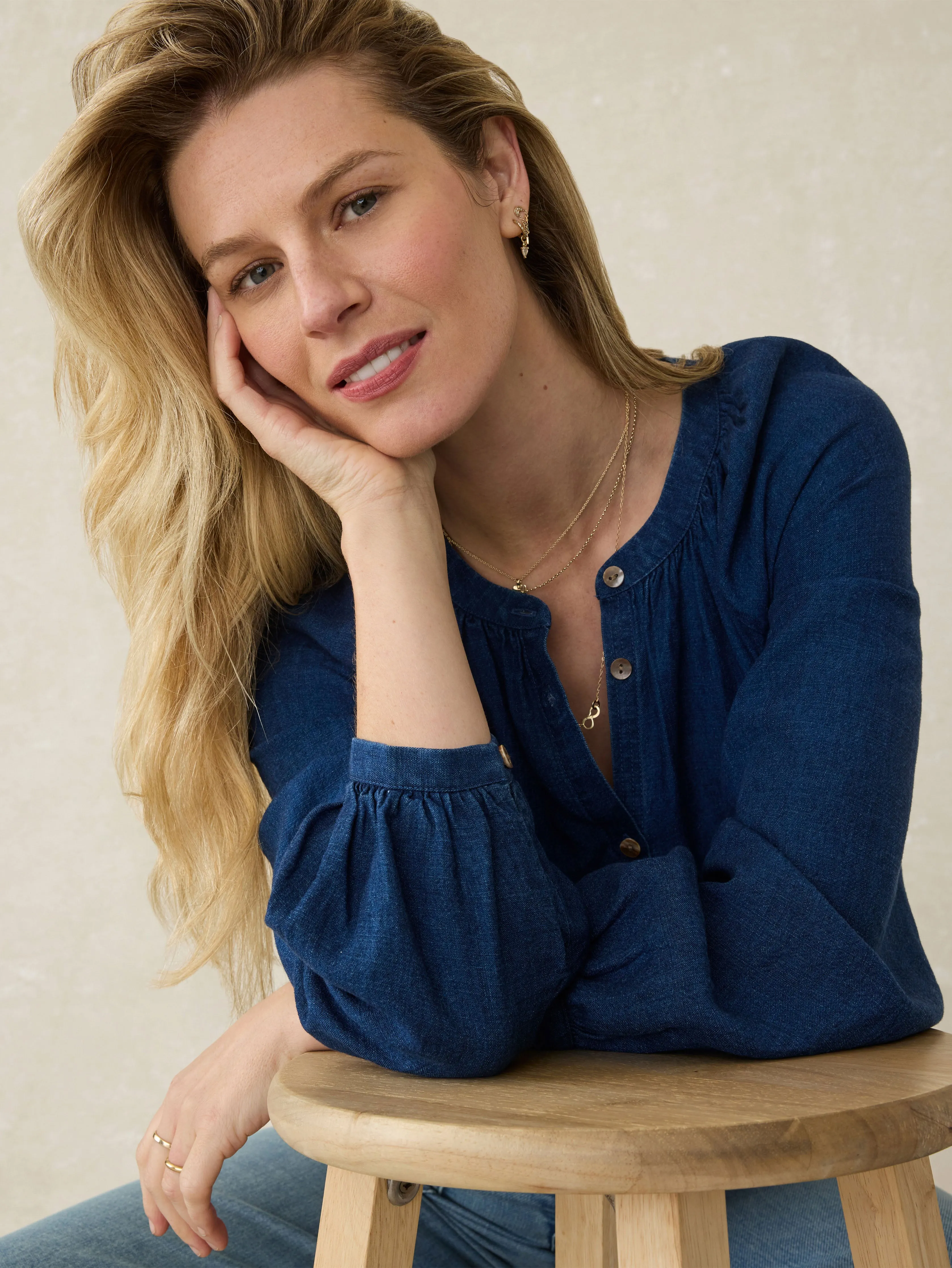 Tried & True Easton Blouse - Deep Lagoon Wash sold by Faherty product image thumbnail 3