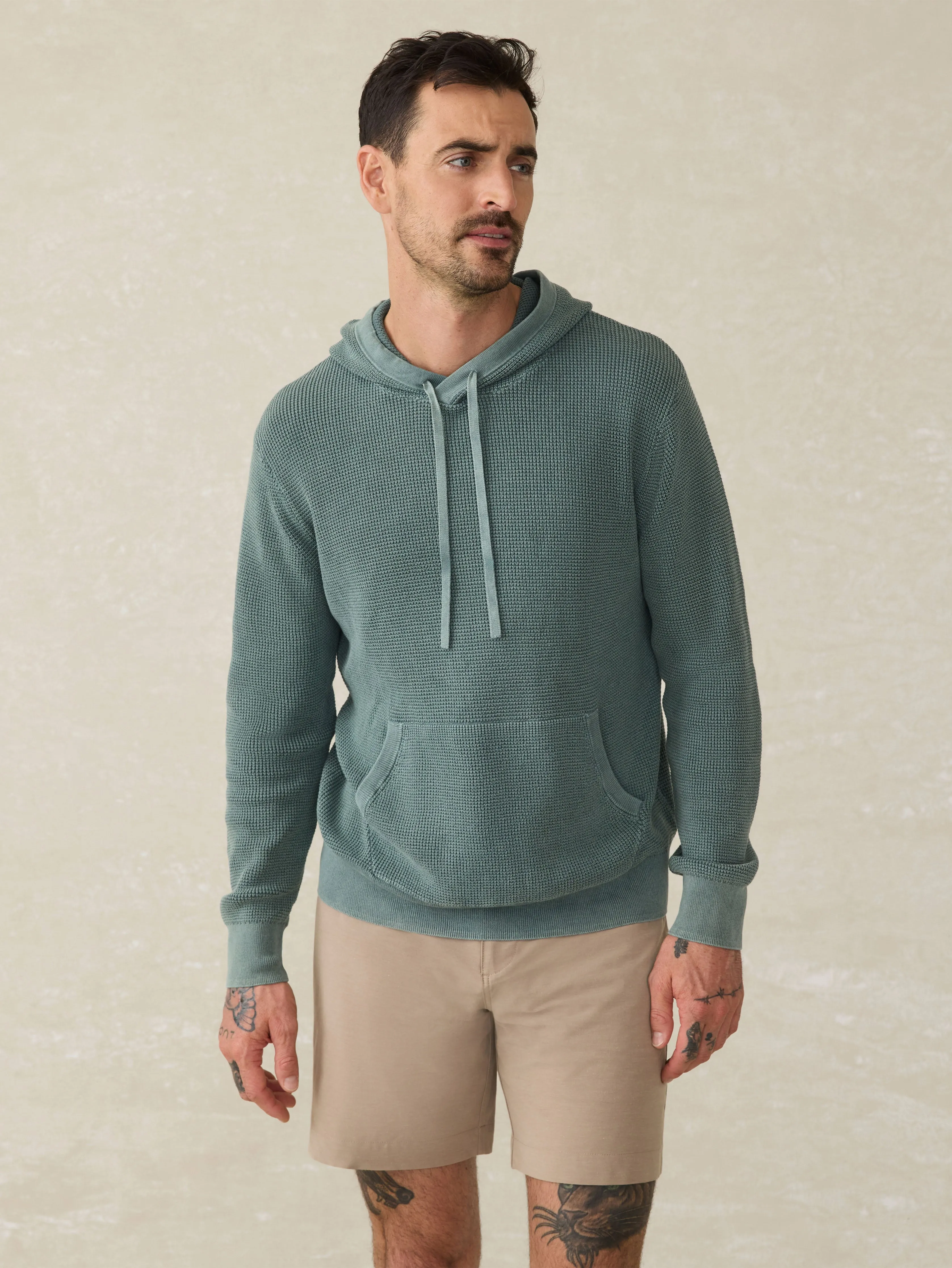 Sunwashed Sweater Hoodie - Mountain Olive sold by Faherty