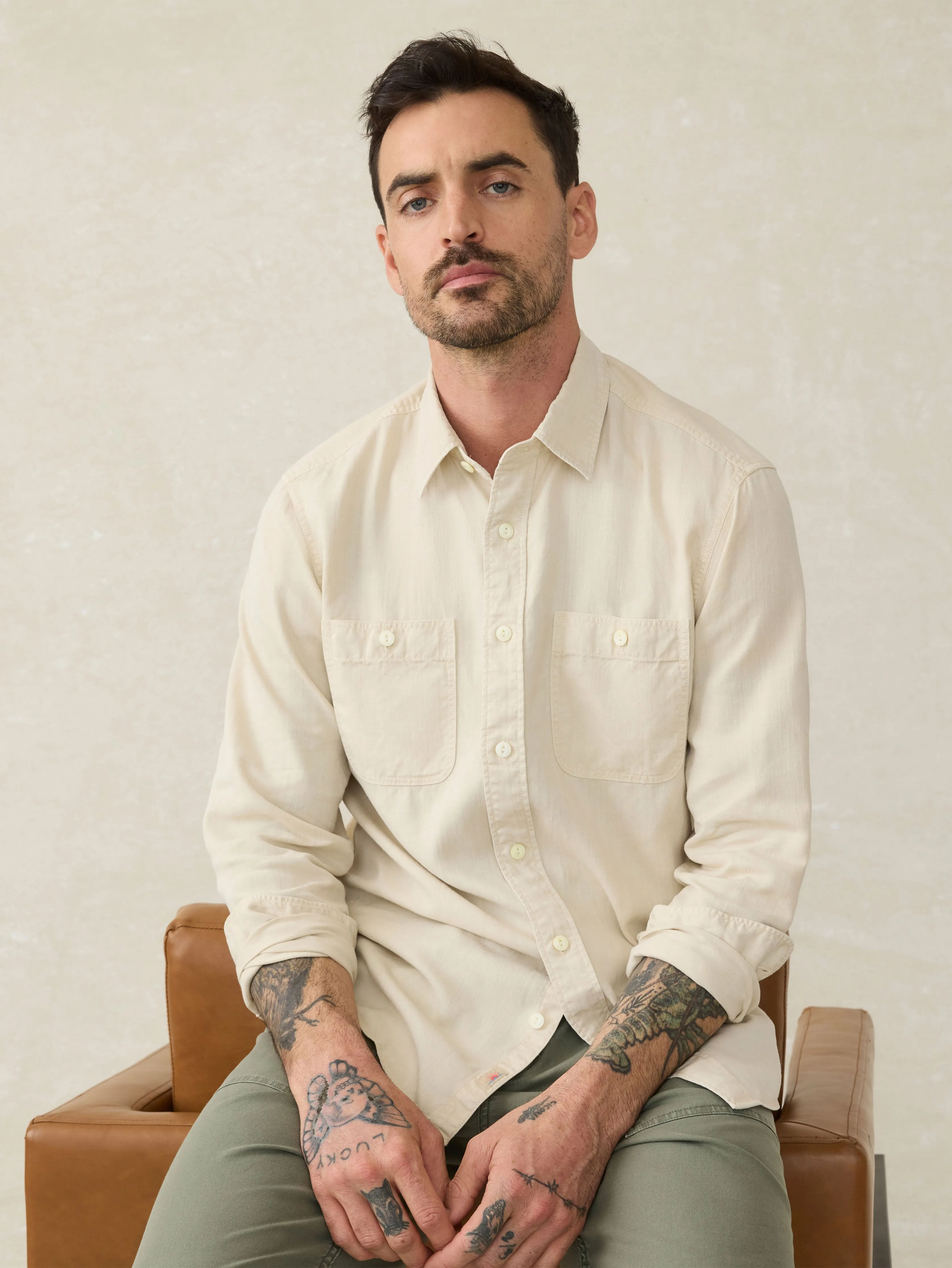 Tried & True Chambray Workshirt - Coastal Cream sold by Faherty product image thumbnail 3