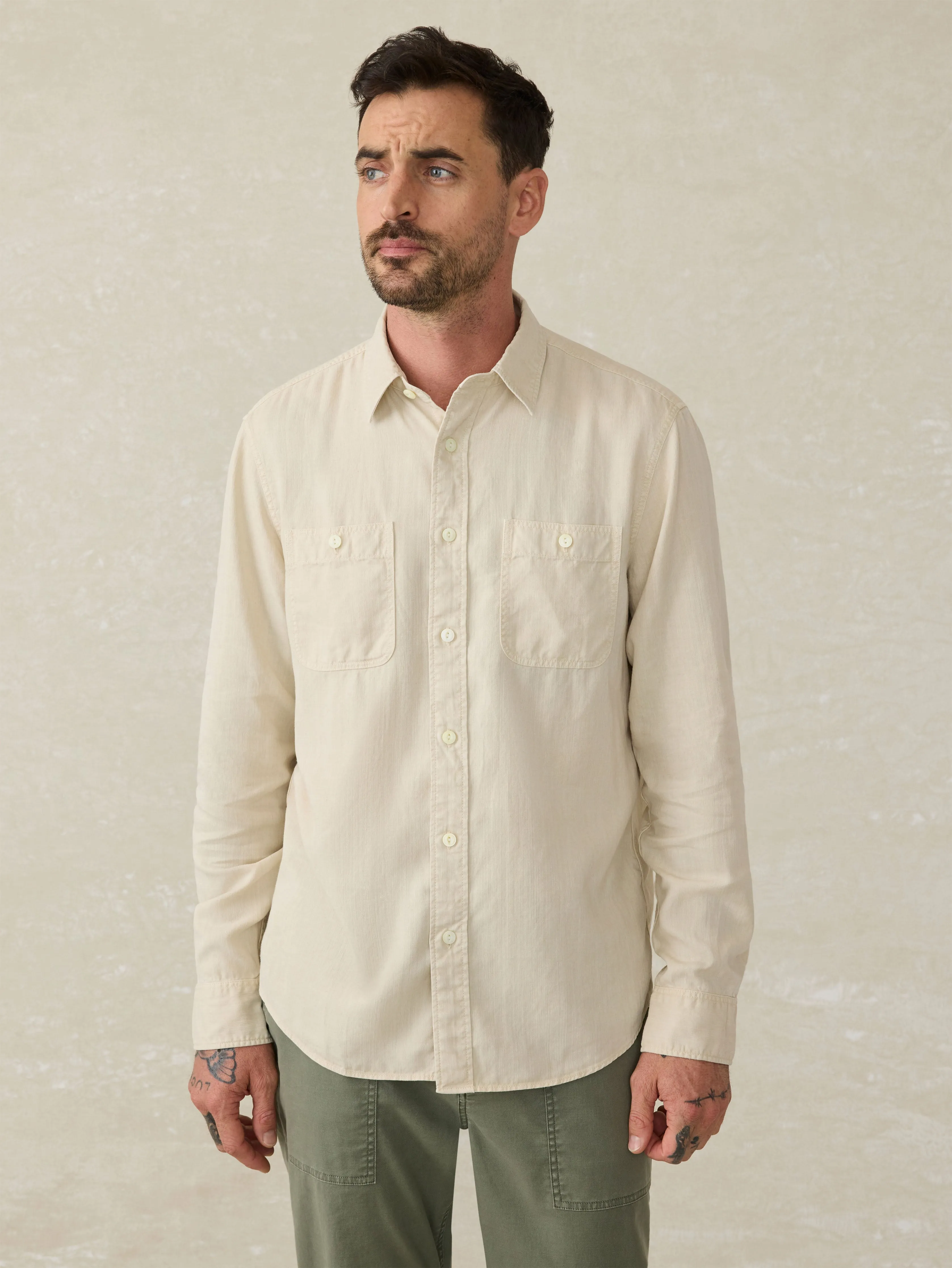 Tried & True Chambray Workshirt - Coastal Cream sold by Faherty