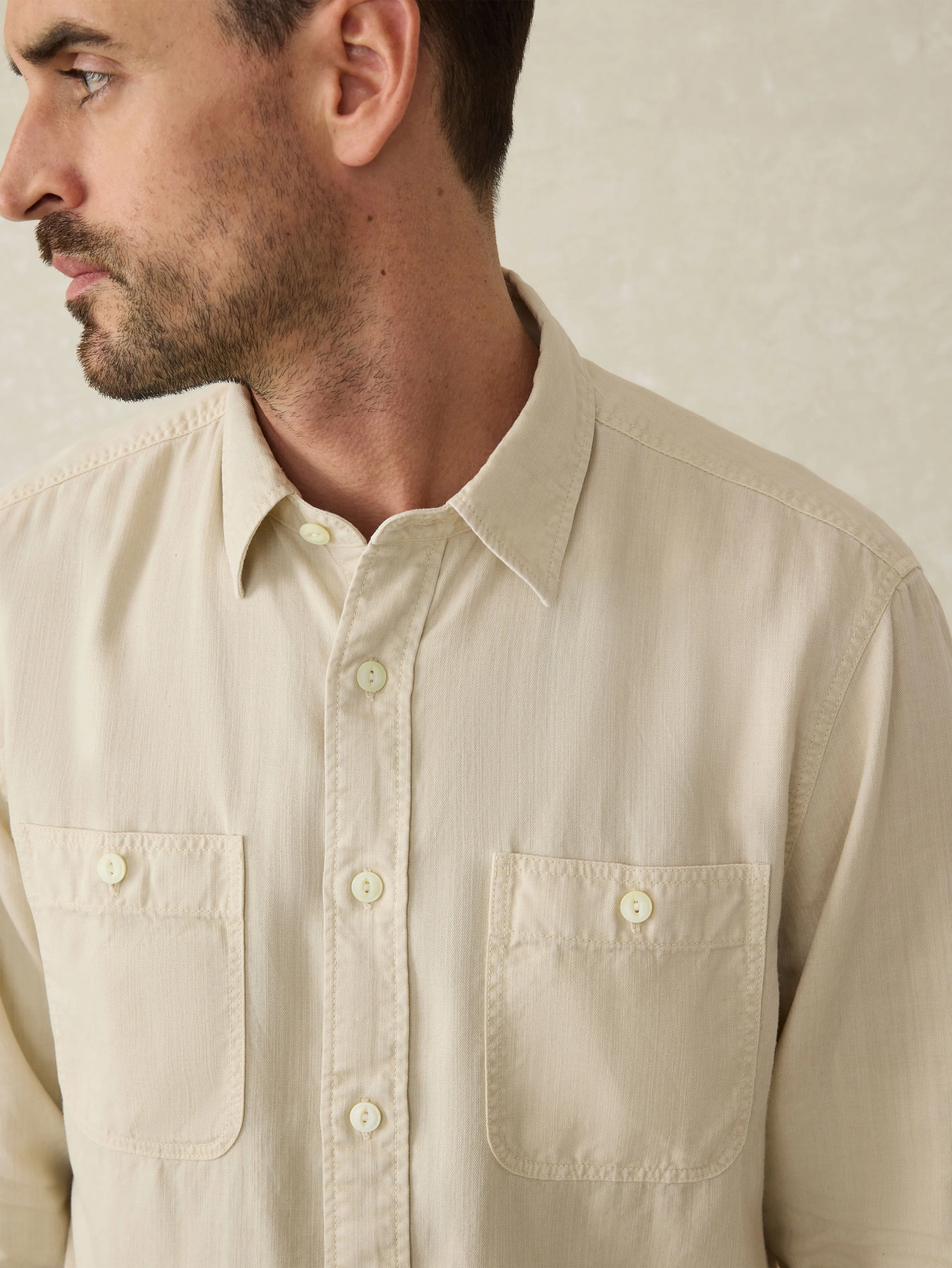Tried & True Chambray Workshirt - Coastal Cream sold by Faherty product image thumbnail 2