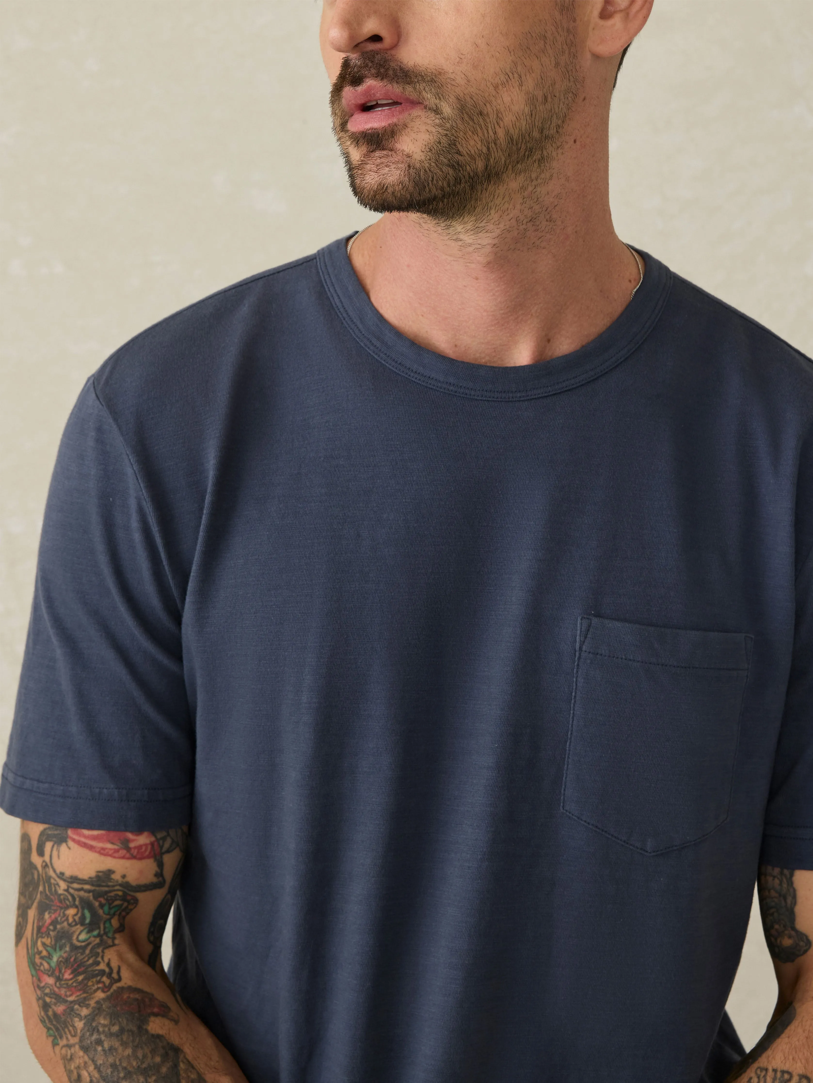 Sunwashed Regenerative Pocket Tee - Dune Navy sold by Faherty product image thumbnail 2