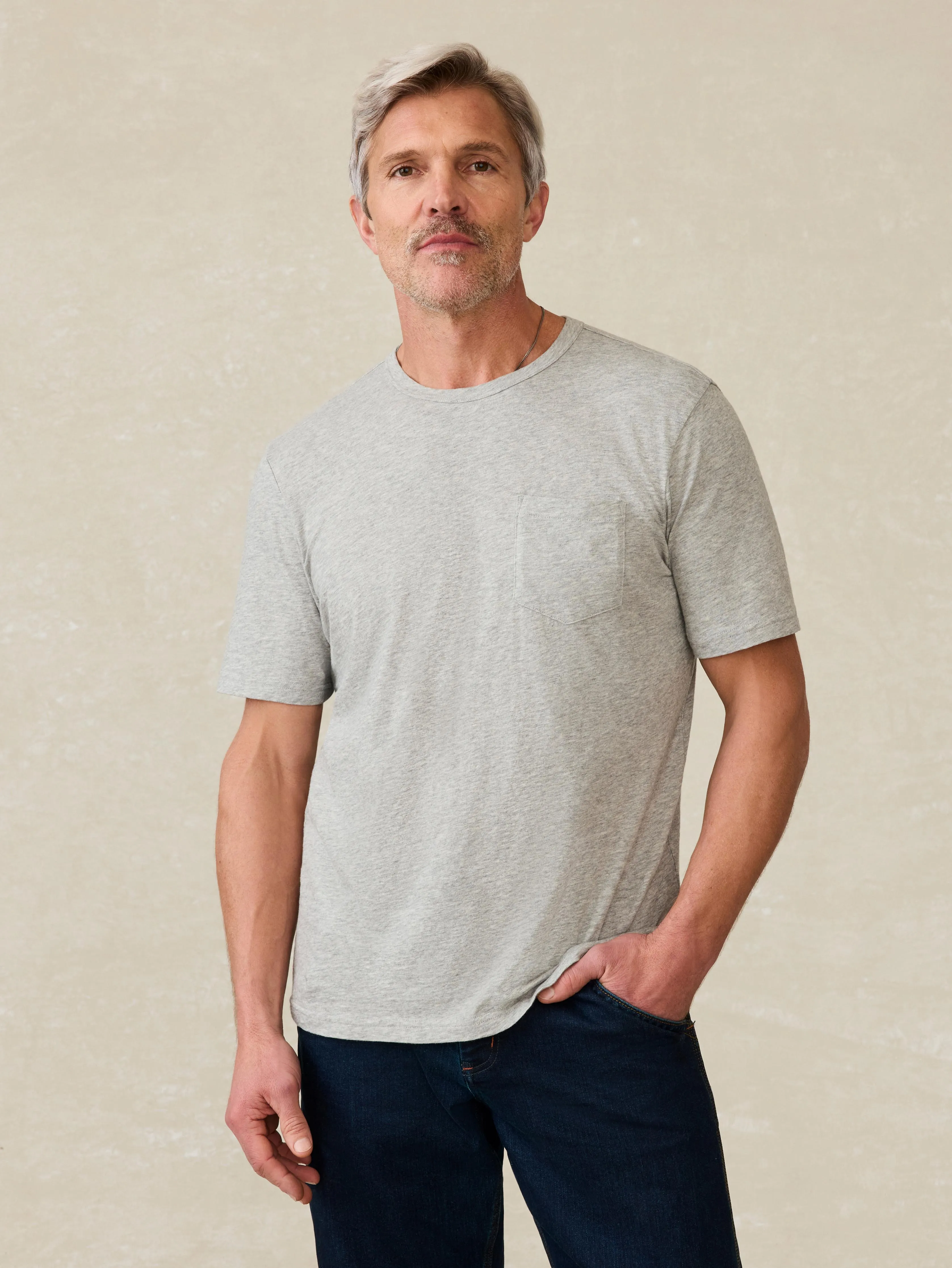 Sunwashed Regenerative Pocket Tee - Granite Heather sold by Faherty