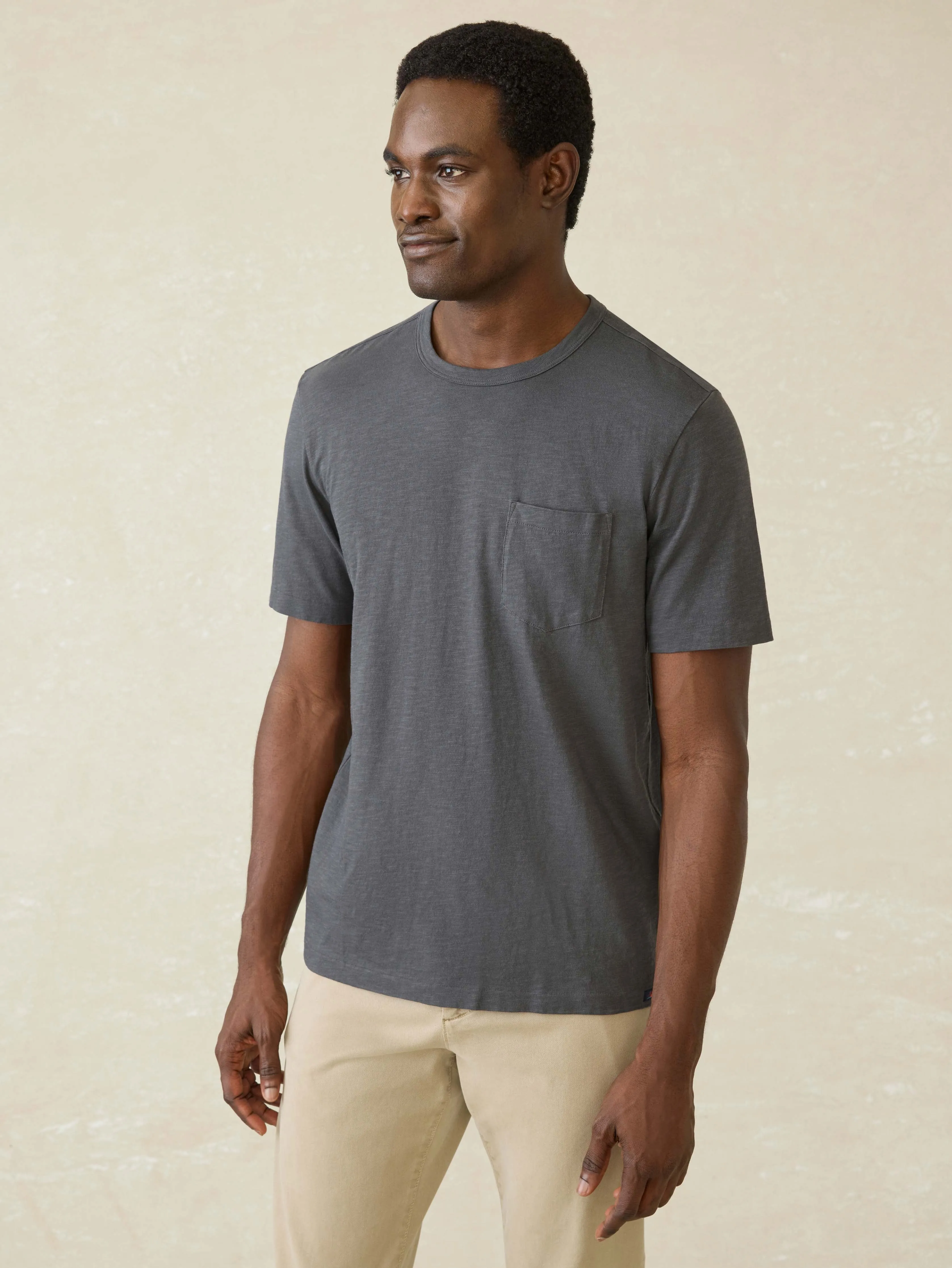 Sunwashed Regenerative Pocket Tee - Graphite sold by Faherty