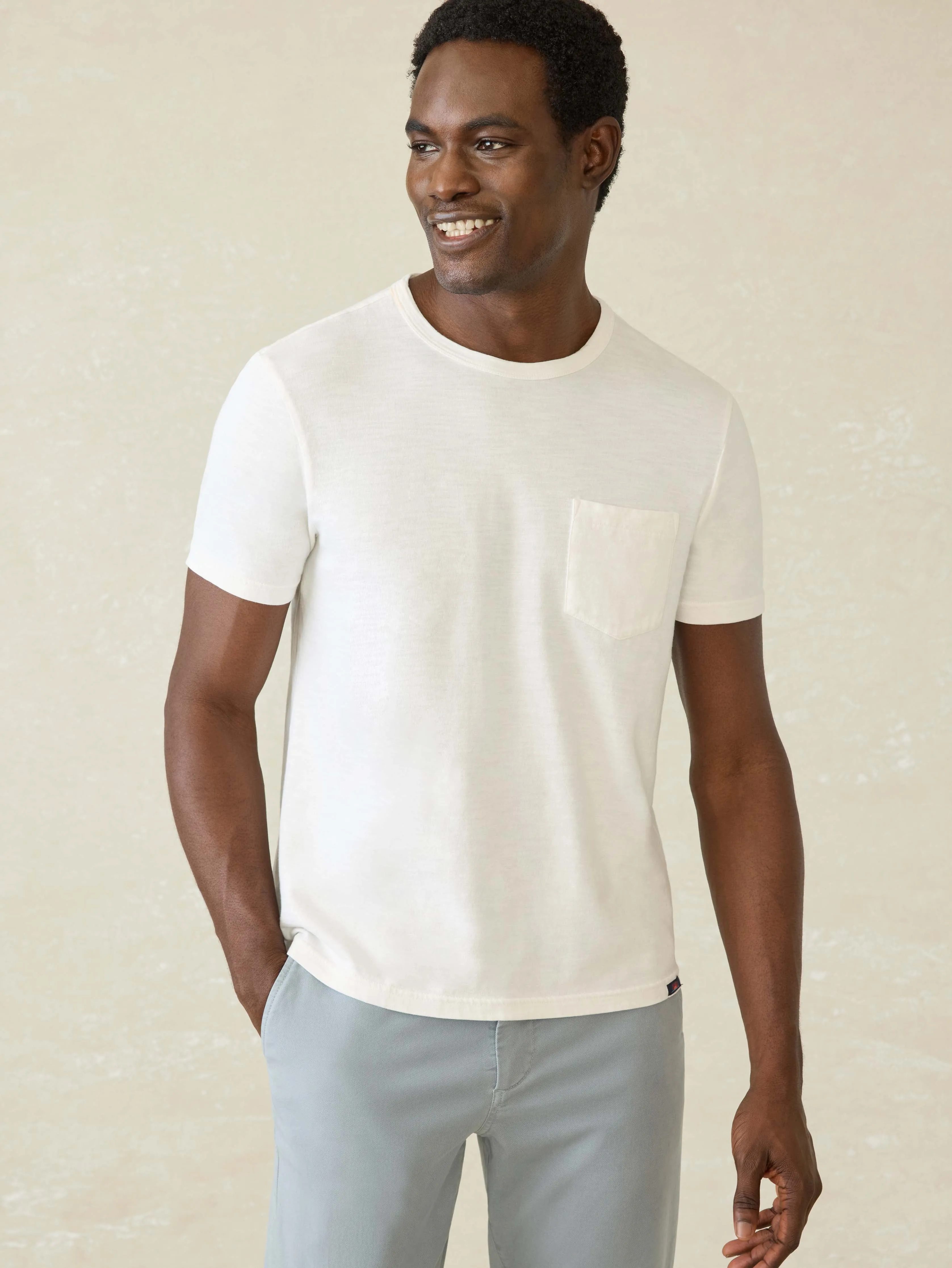 Sunwashed Regenerative Pocket Tee - White sold by Faherty