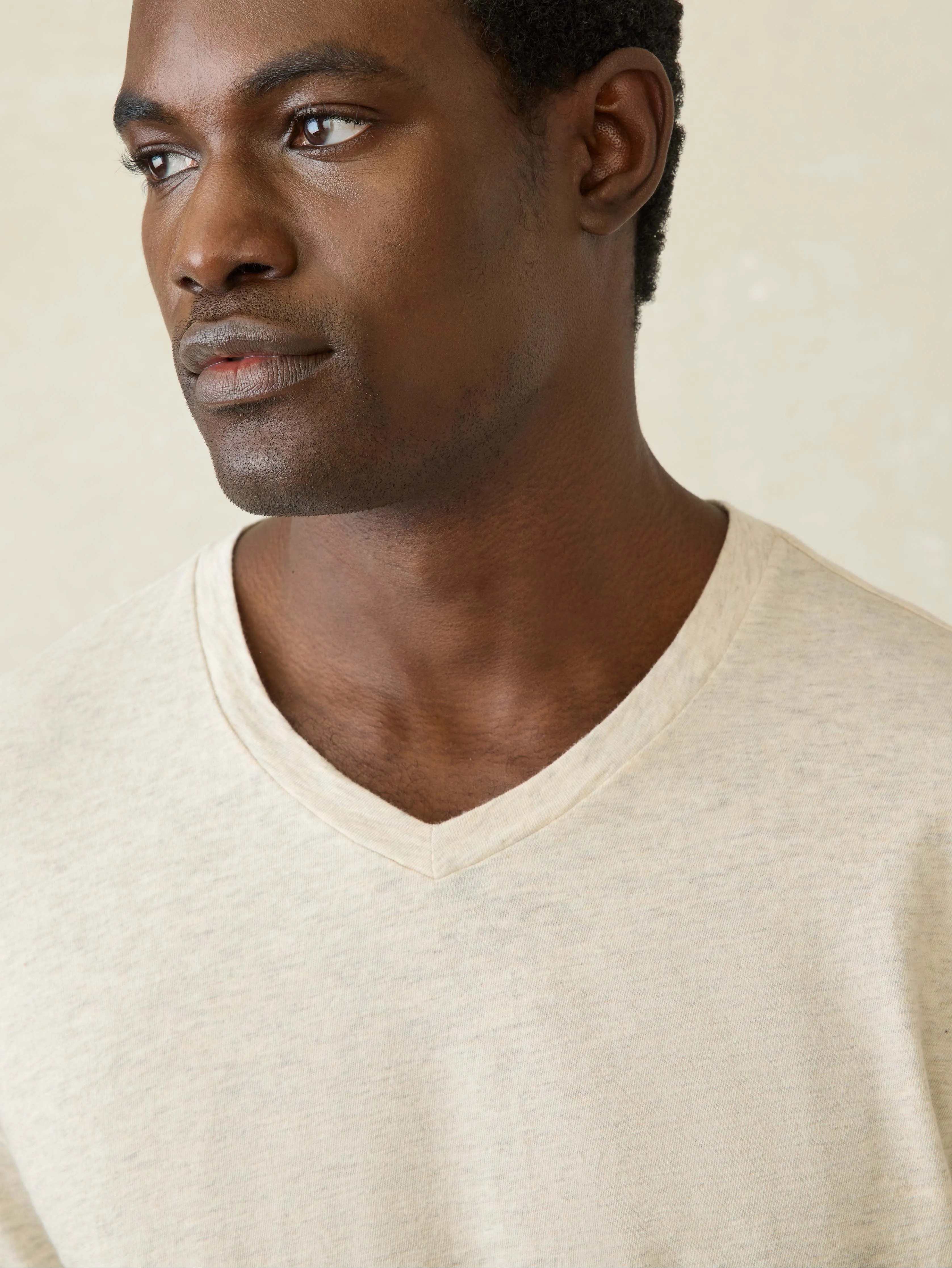 Short-Sleeve Sunwashed Regenerative Cotton V-Neck Tee - Island Dune Heather sold by Faherty product image thumbnail 2