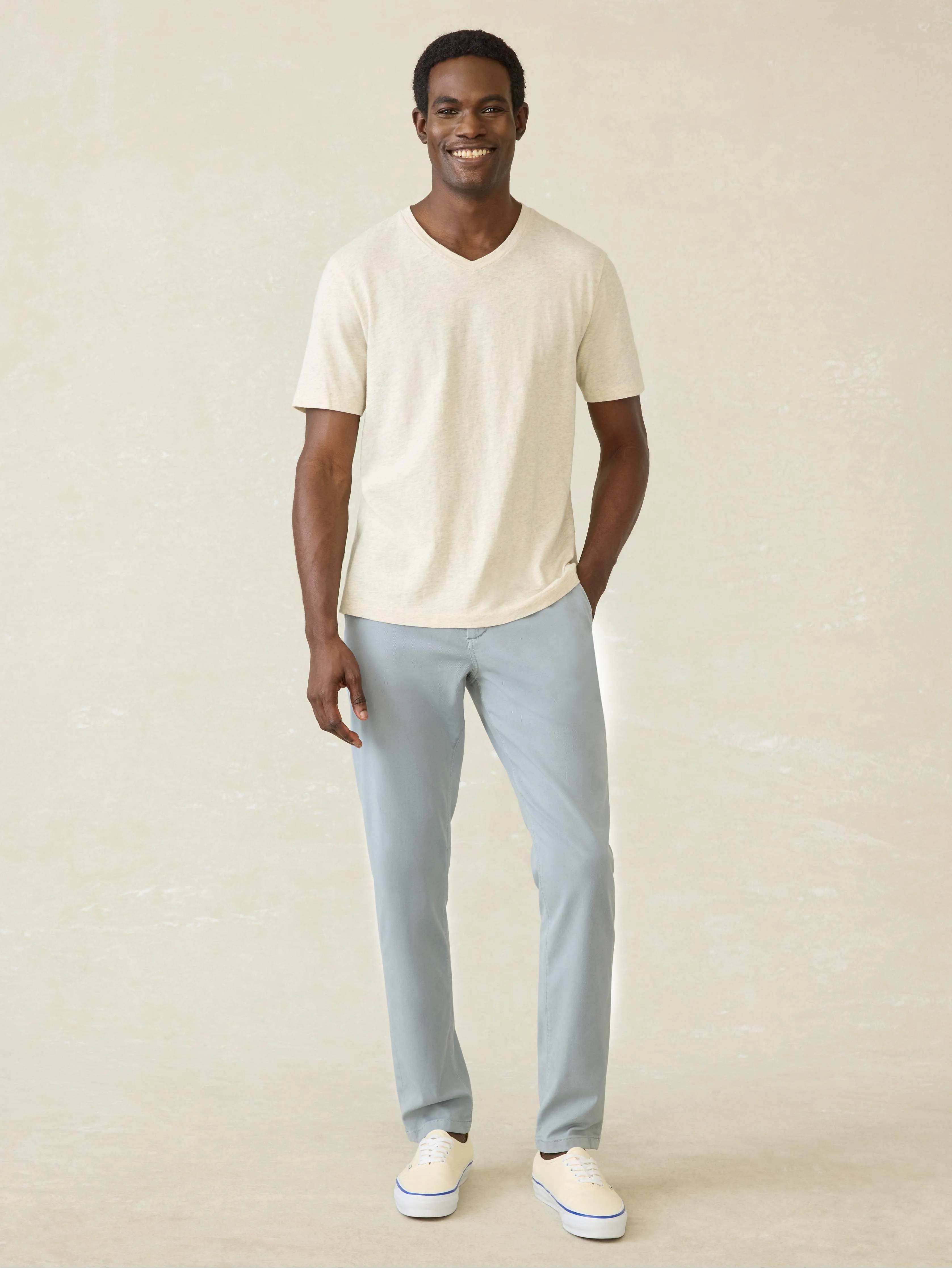 Short-Sleeve Sunwashed Regenerative Cotton V-Neck Tee - Island Dune Heather sold by Faherty product image thumbnail 4