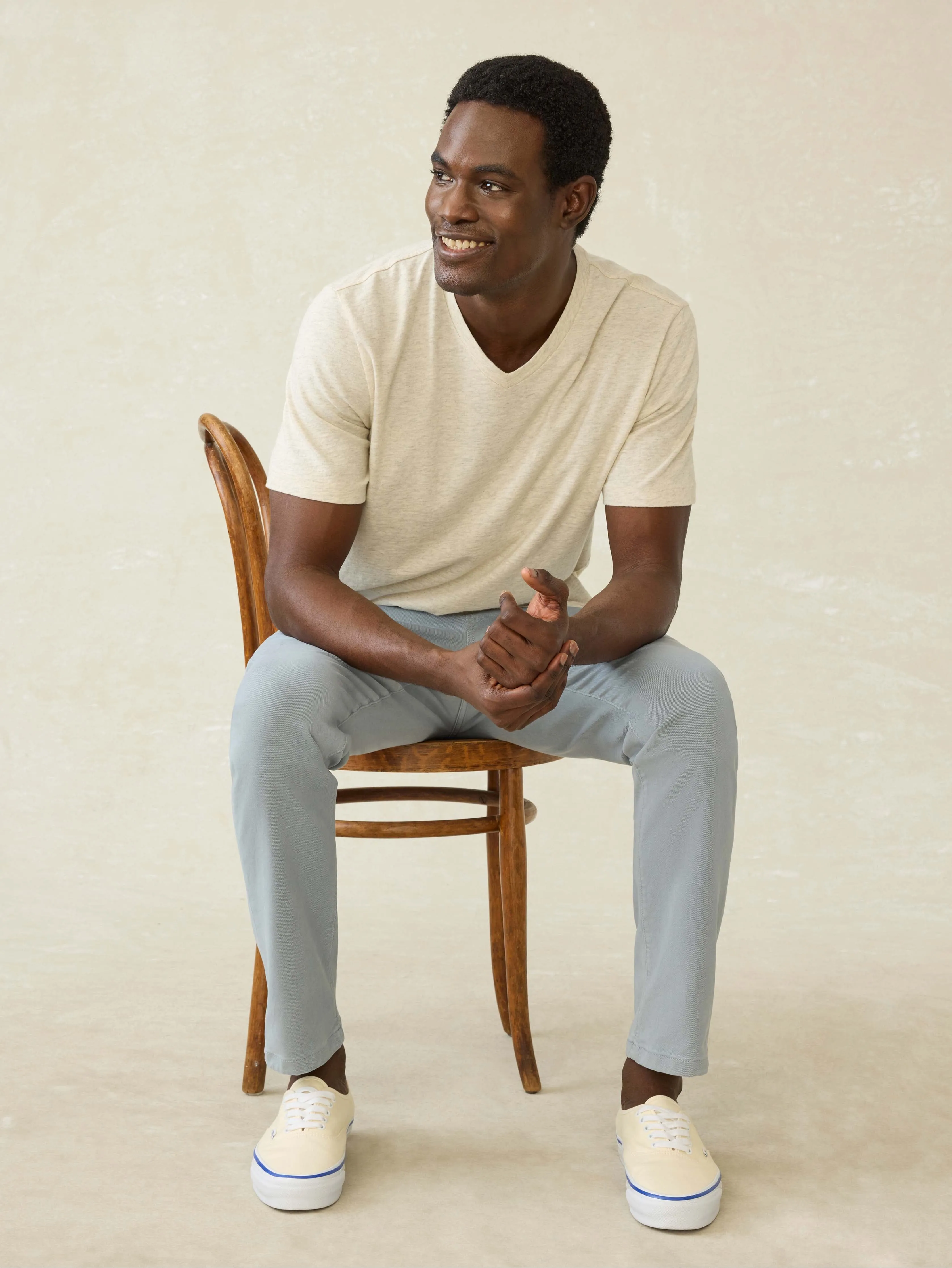 Short-Sleeve Sunwashed Regenerative Cotton V-Neck Tee - Island Dune Heather sold by Faherty product image thumbnail 3