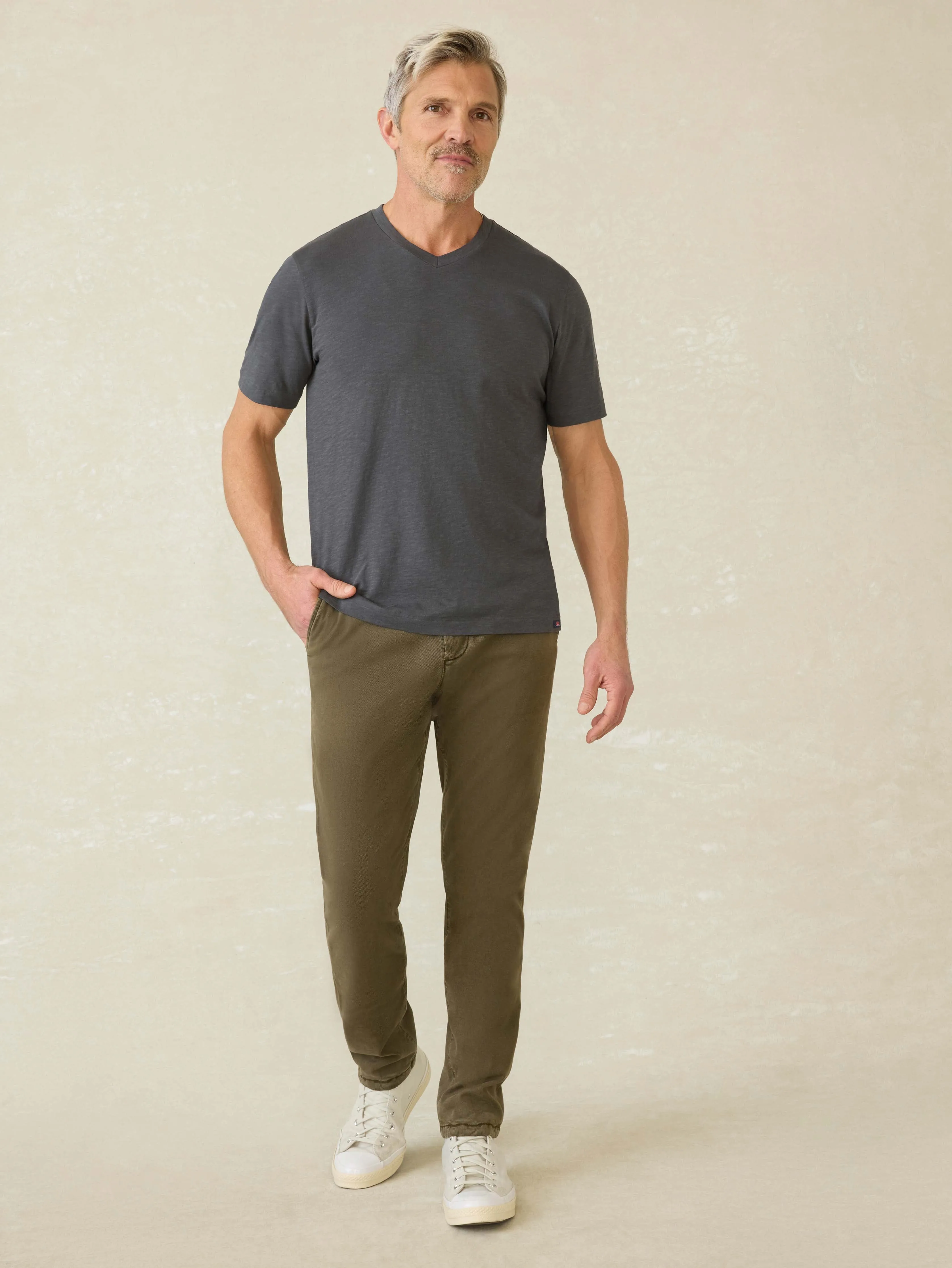 Short-Sleeve Sunwashed Regenerative Cotton V-Neck Tee - Graphite sold by Faherty product image thumbnail 2