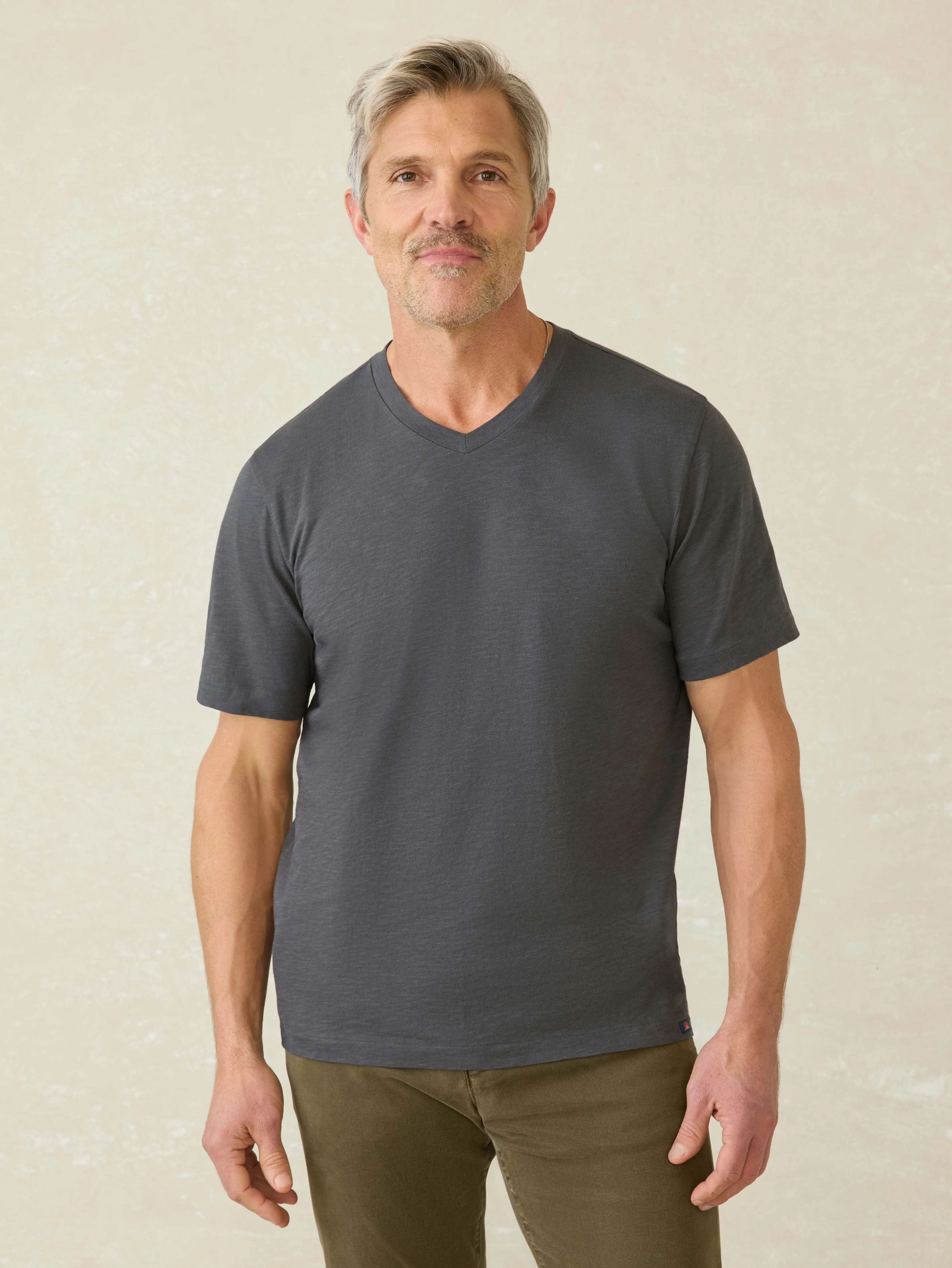 Short-Sleeve Sunwashed Regenerative Cotton V-Neck Tee - Graphite sold by Faherty