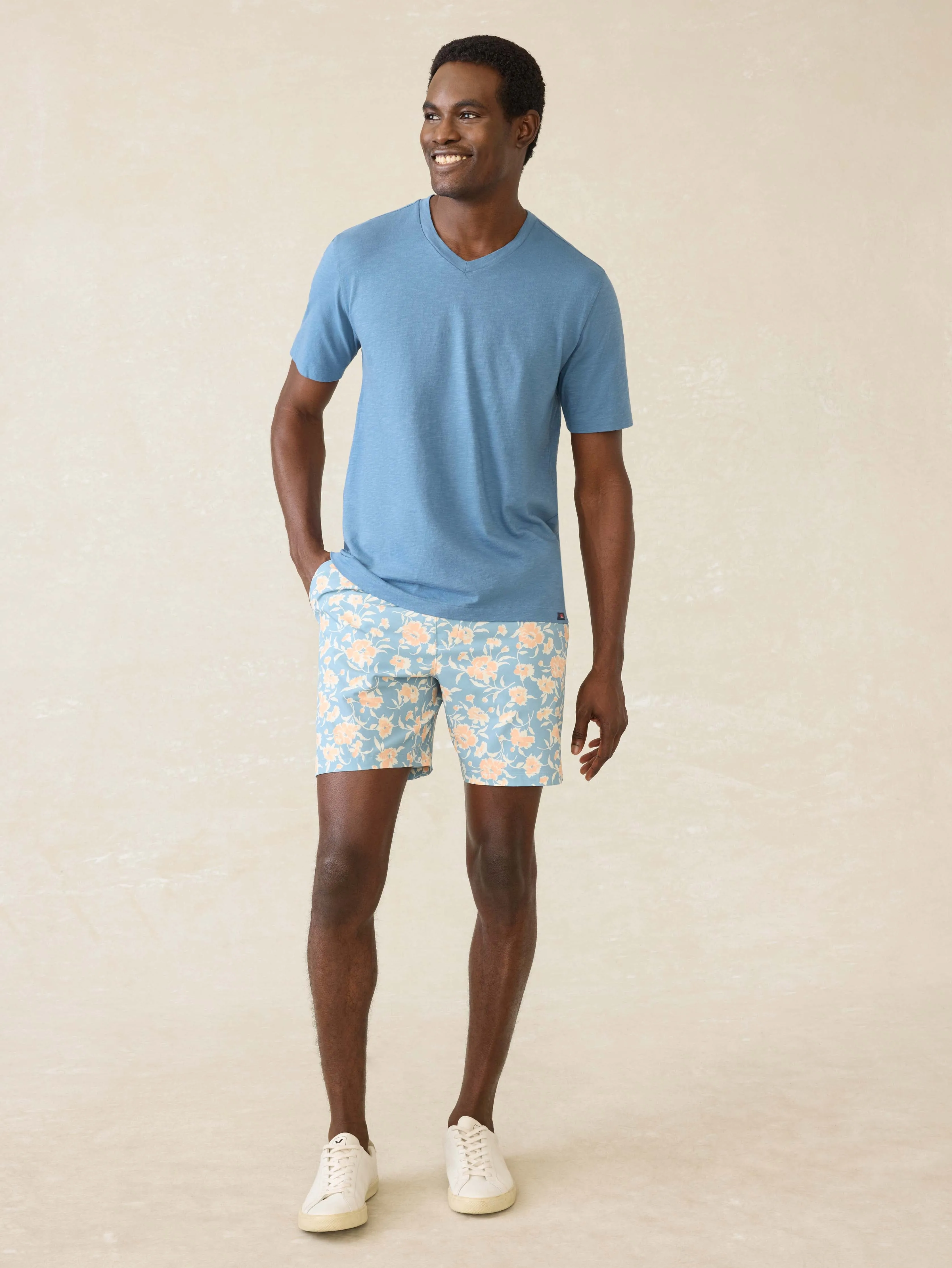 Short-Sleeve Sunwashed Regenerative Cotton V-Neck Tee - Blue Shore sold by Faherty product image thumbnail 2