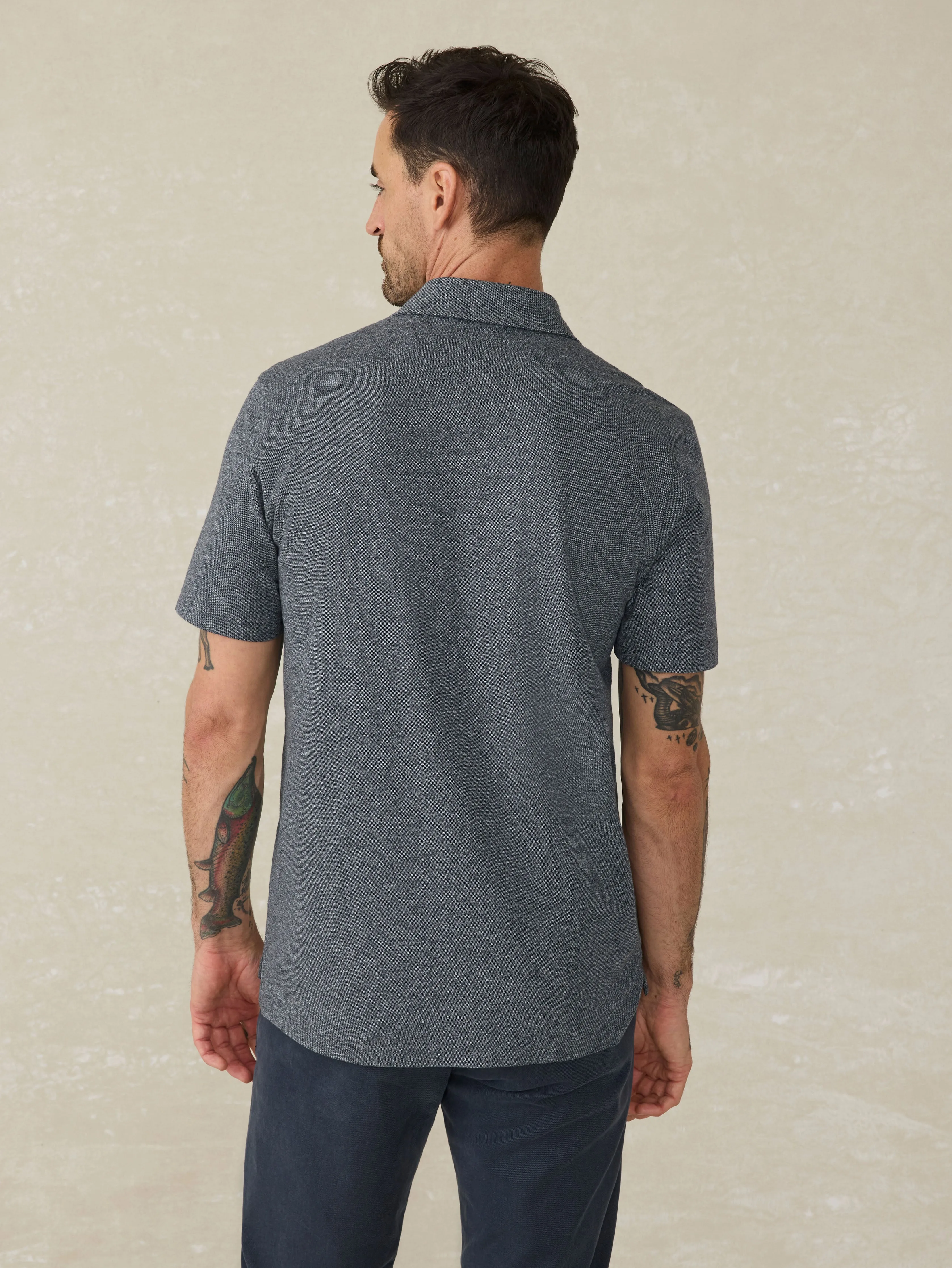 Short-Sleeve Movement™ Pique Polo - Dusty Iron Heather sold by Faherty product image thumbnail 5