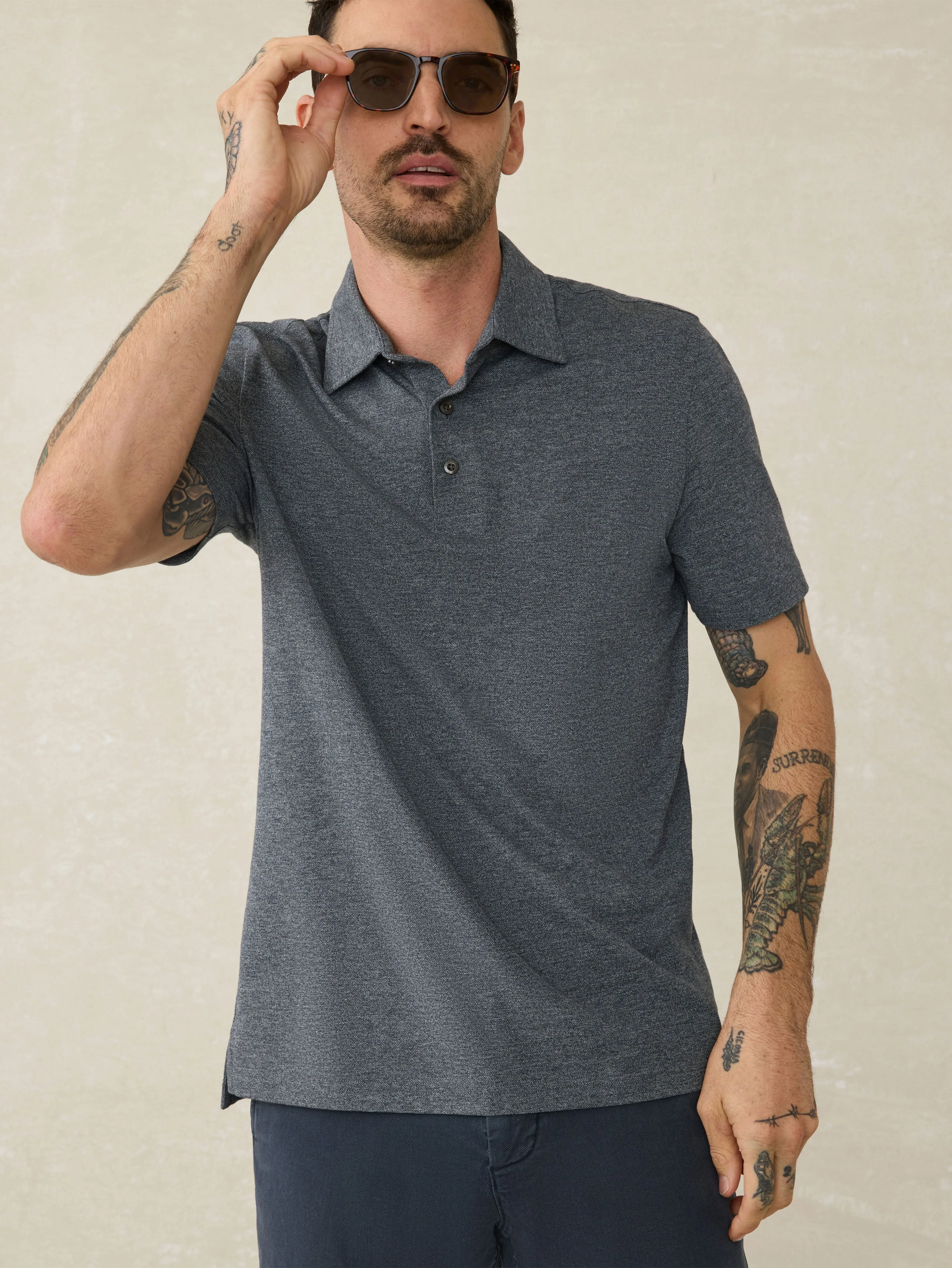 Short-Sleeve Movement™ Pique Polo - Dusty Iron Heather sold by Faherty product image thumbnail 4