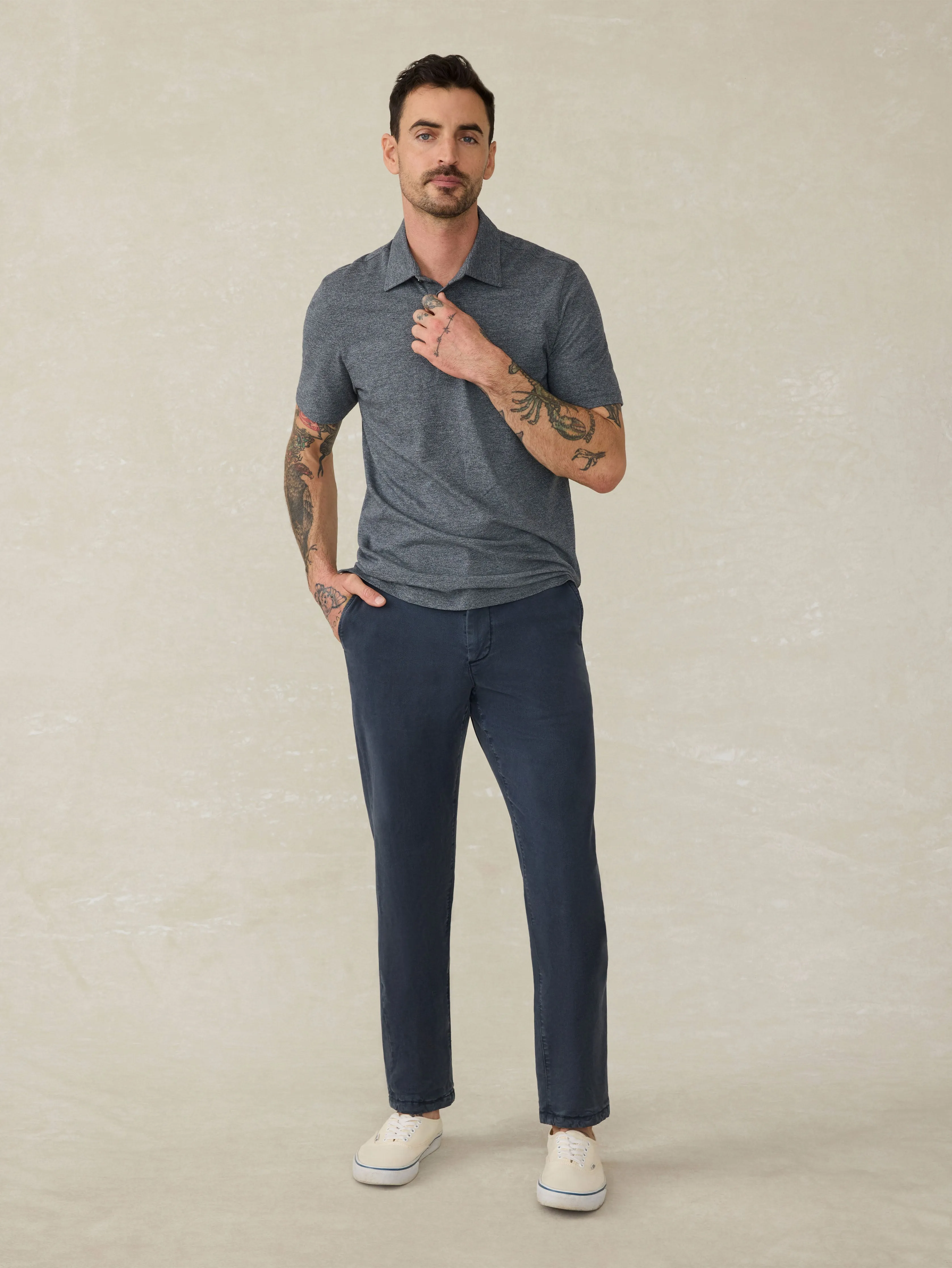 Short-Sleeve Movement™ Pique Polo - Dusty Iron Heather sold by Faherty product image thumbnail 2