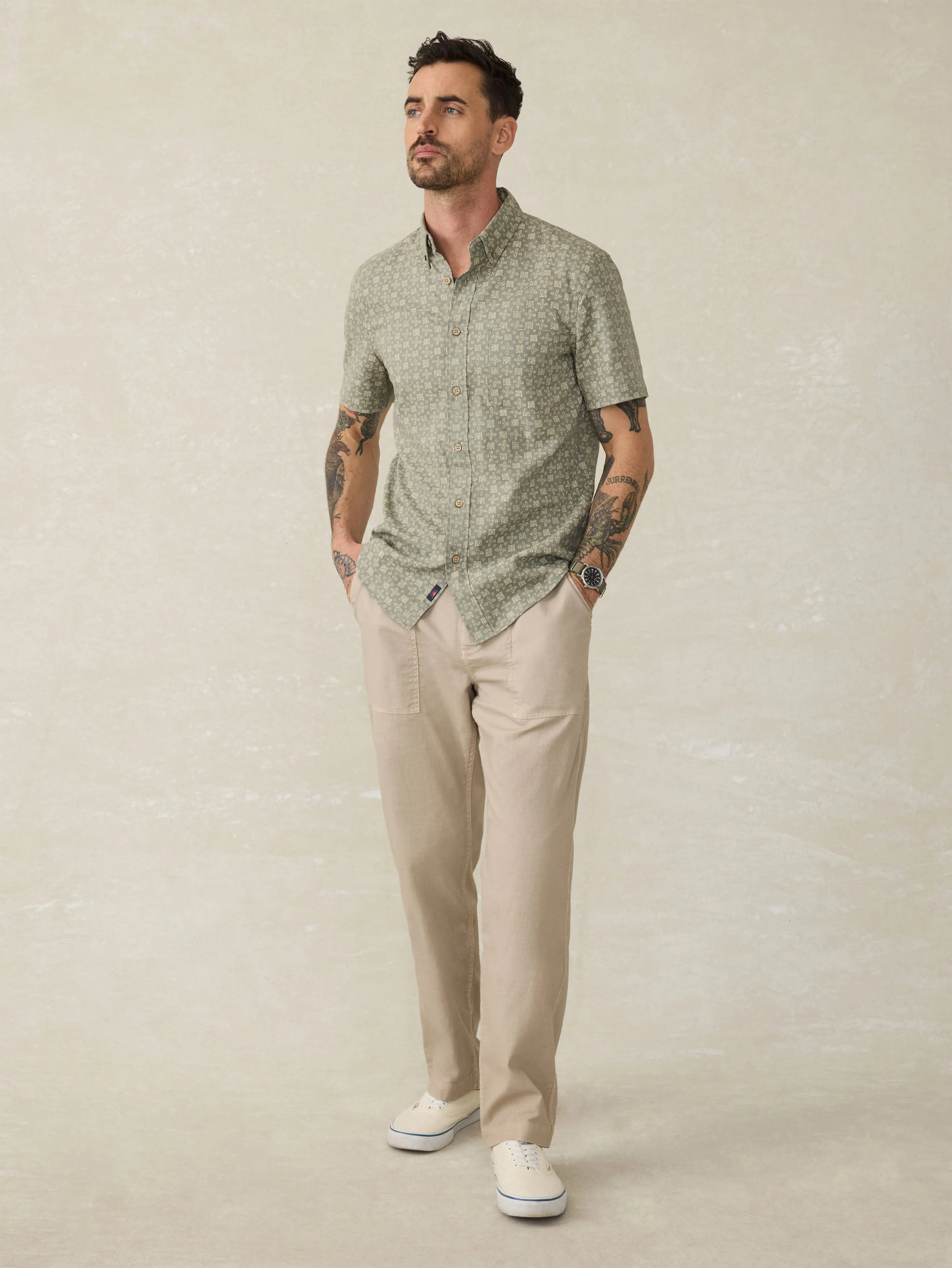 Short-Sleeve Breeze Shirt - Sundried Sage Emblem sold by Faherty product image thumbnail 4