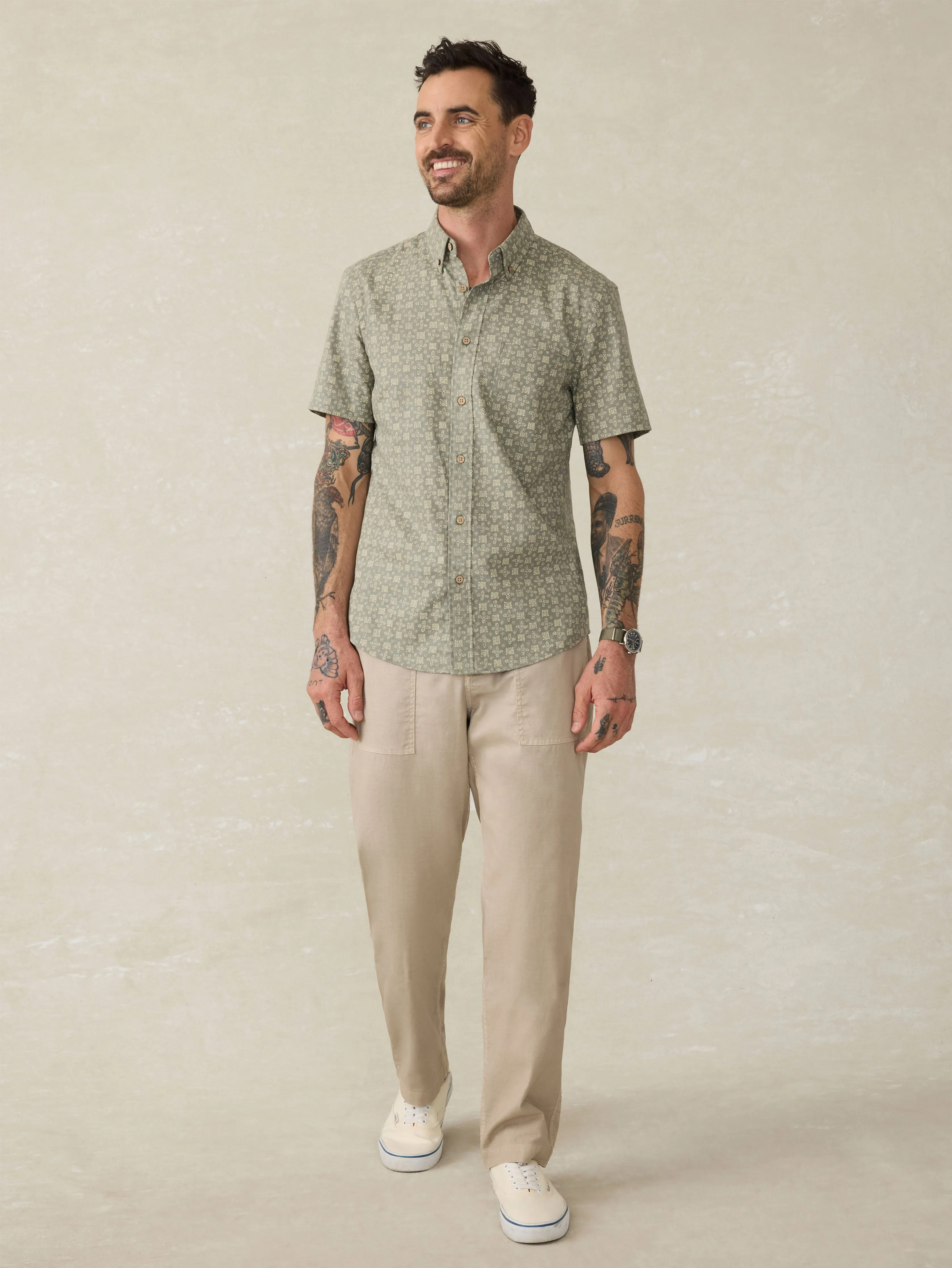 Short-Sleeve Breeze Shirt - Sundried Sage Emblem sold by Faherty product image thumbnail 3