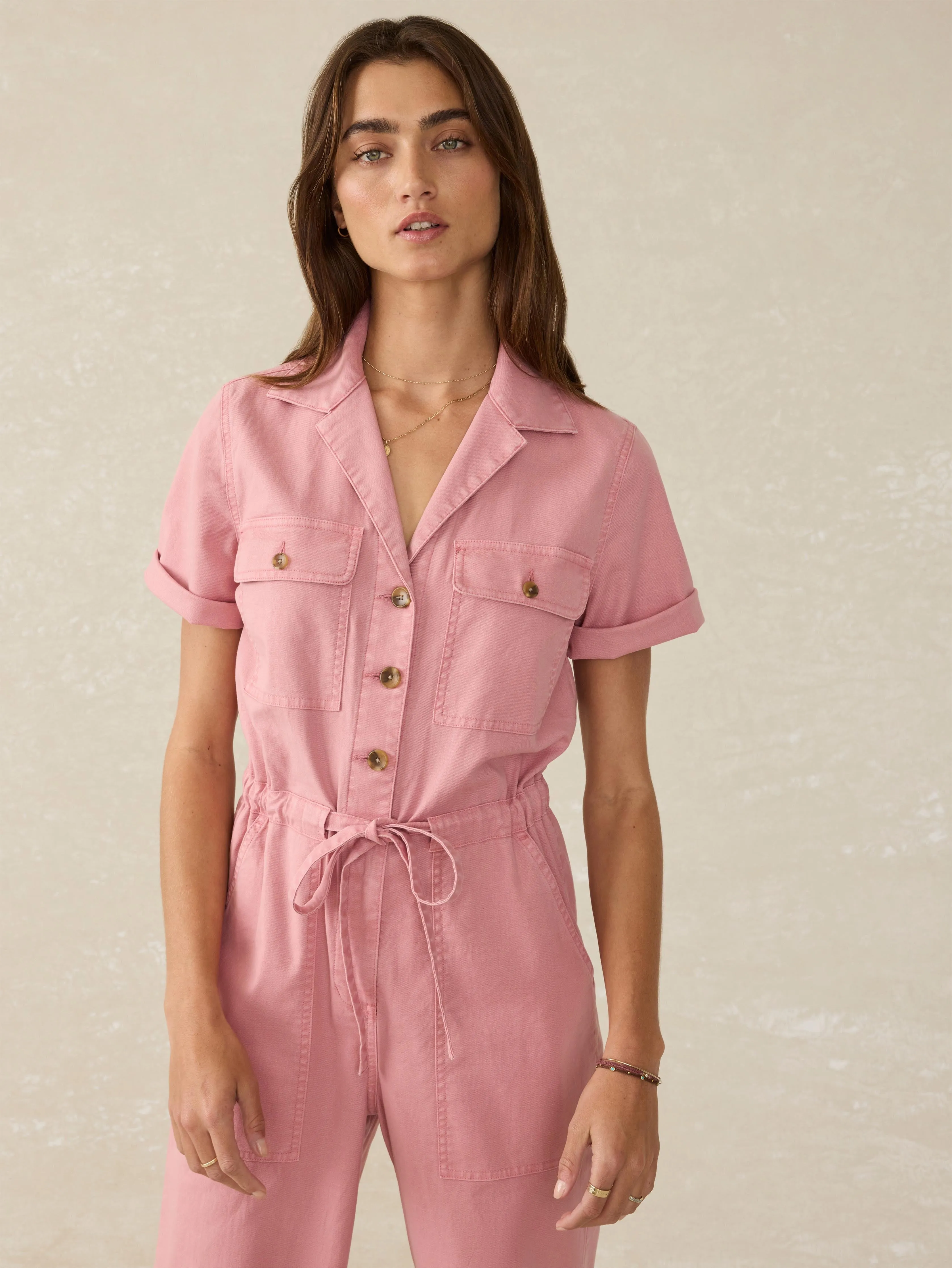 Utility Twill Raven Jumpsuit - Baroque Rose sold by Faherty