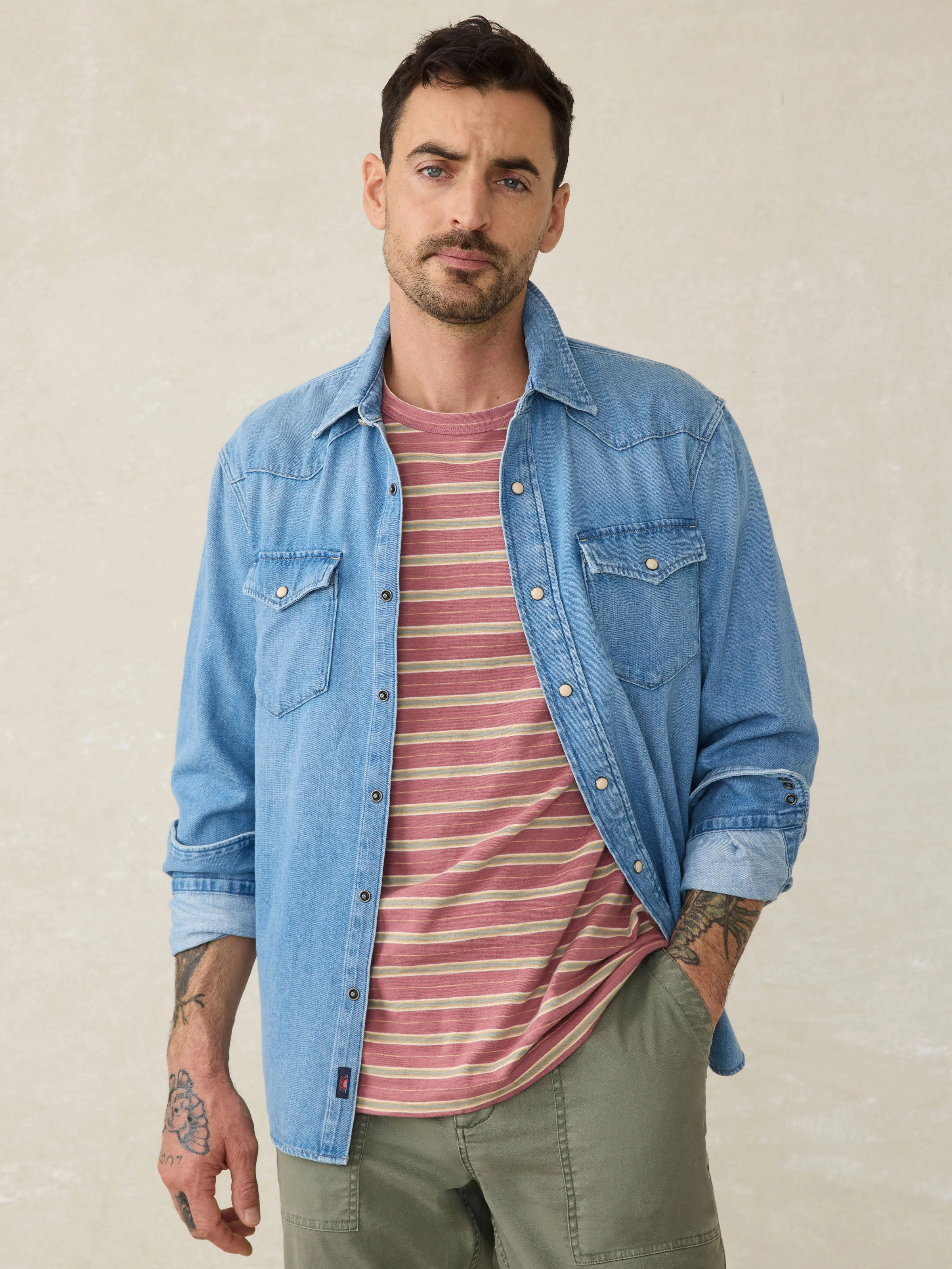 Sunwashed Tee - Red Reef Stripe sold by Faherty product image thumbnail 3