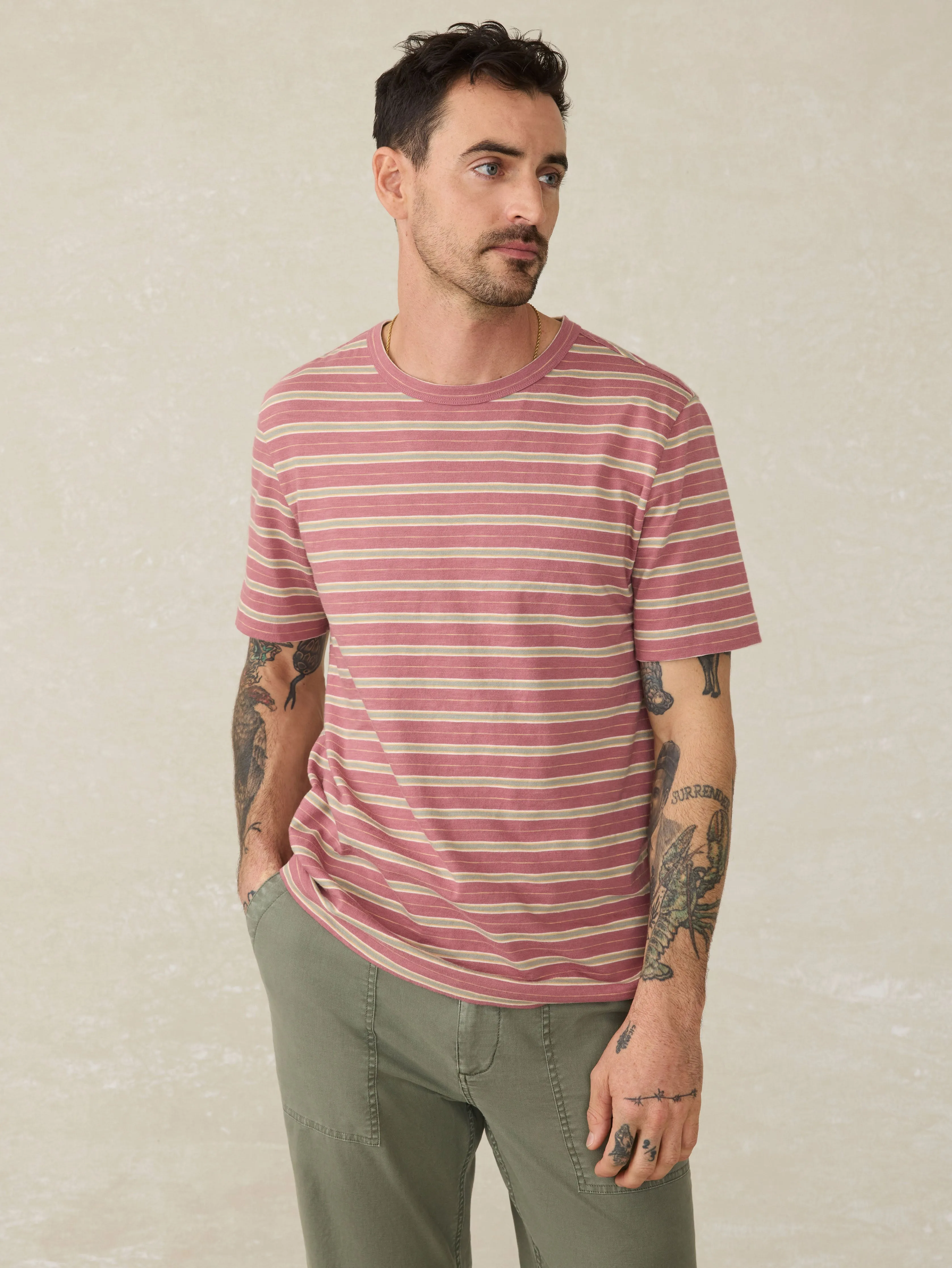 Sunwashed Tee - Red Reef Stripe sold by Faherty
