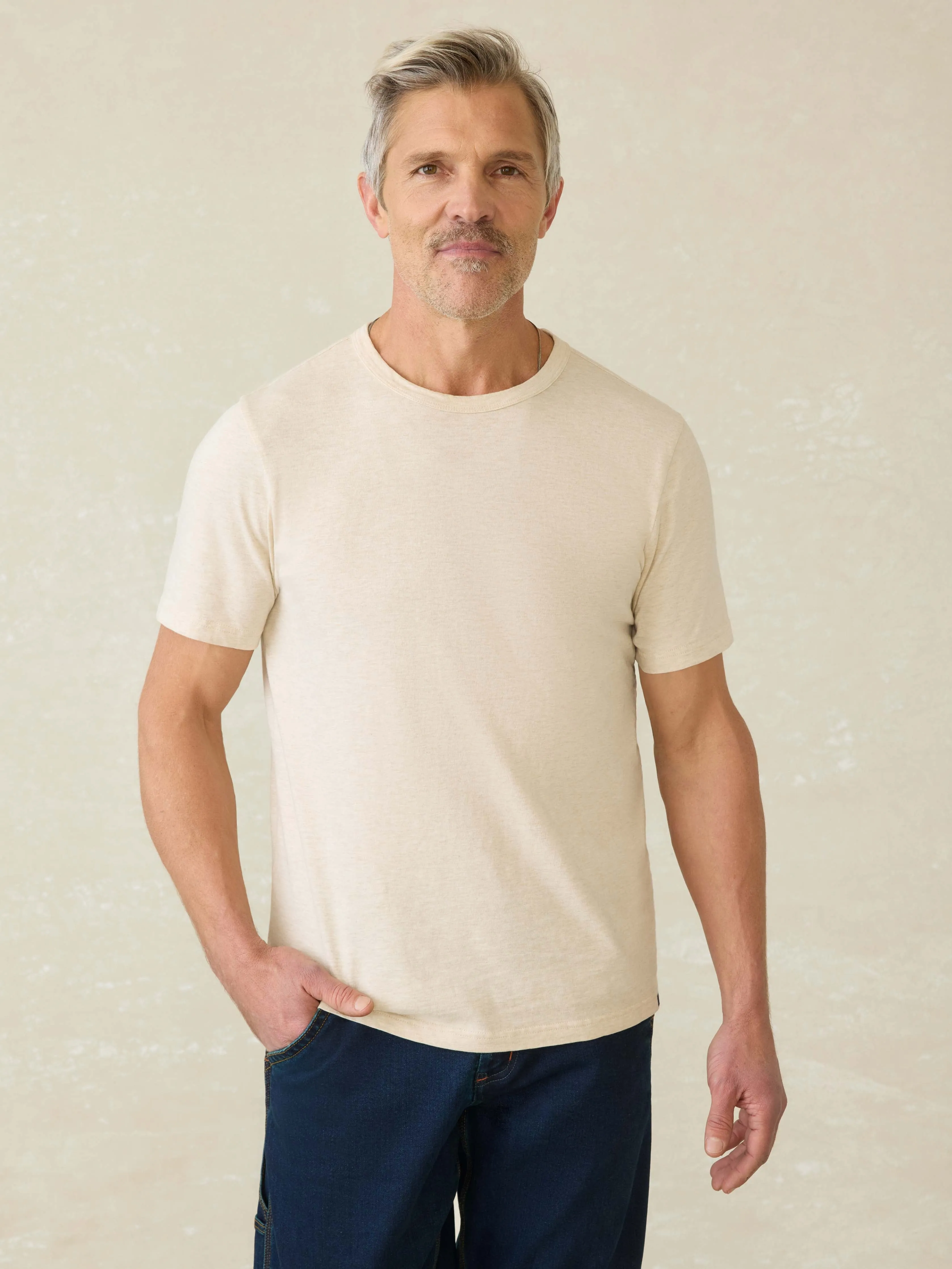 Sunwashed Regenerative Tee - Island Dune Heather sold by Faherty