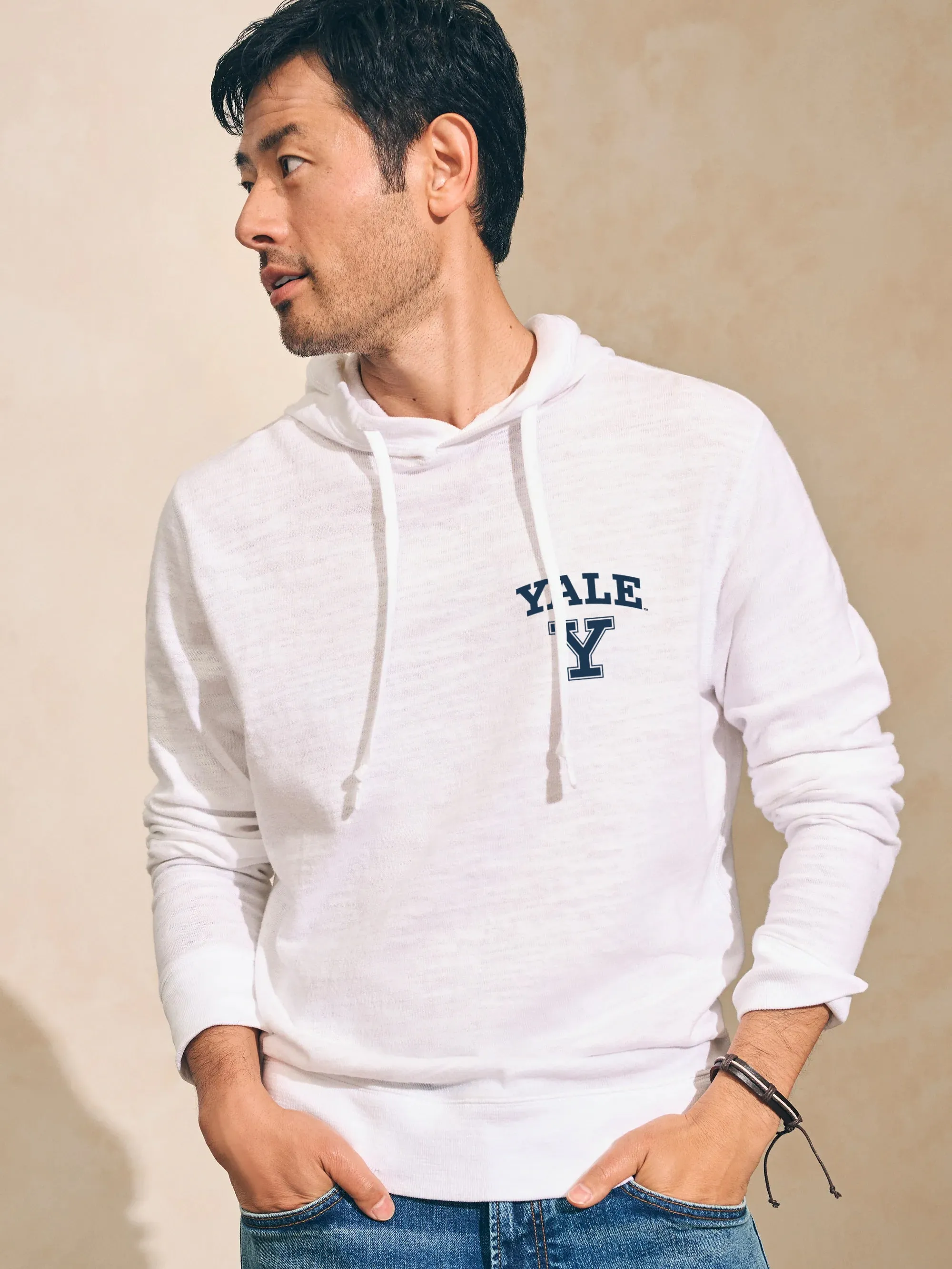 Yale Sunwashed Slub Hoodie - White sold by Faherty
