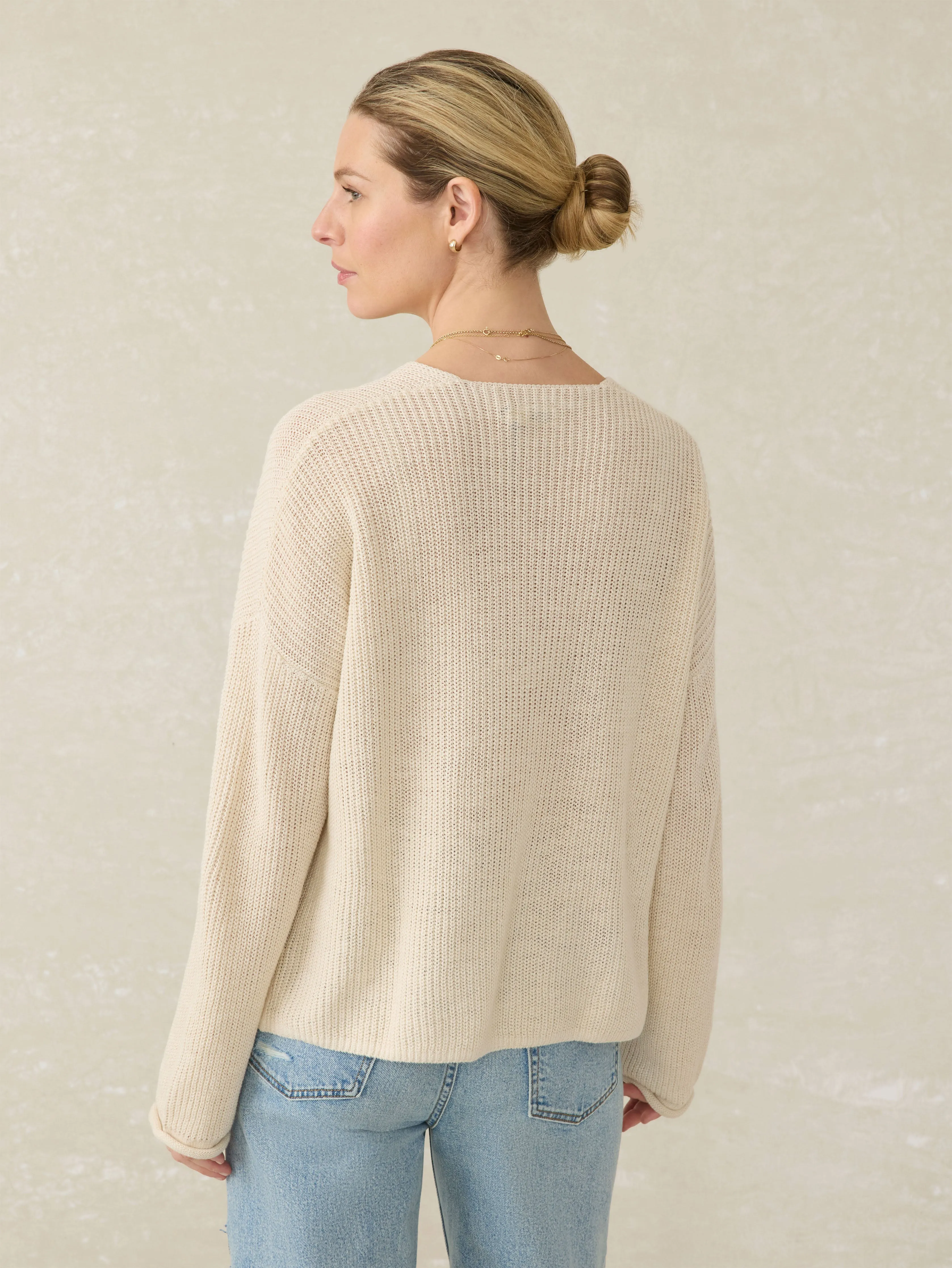 Miramar Linen V-Neck Sweater - Summer Sand sold by Faherty product image thumbnail 5