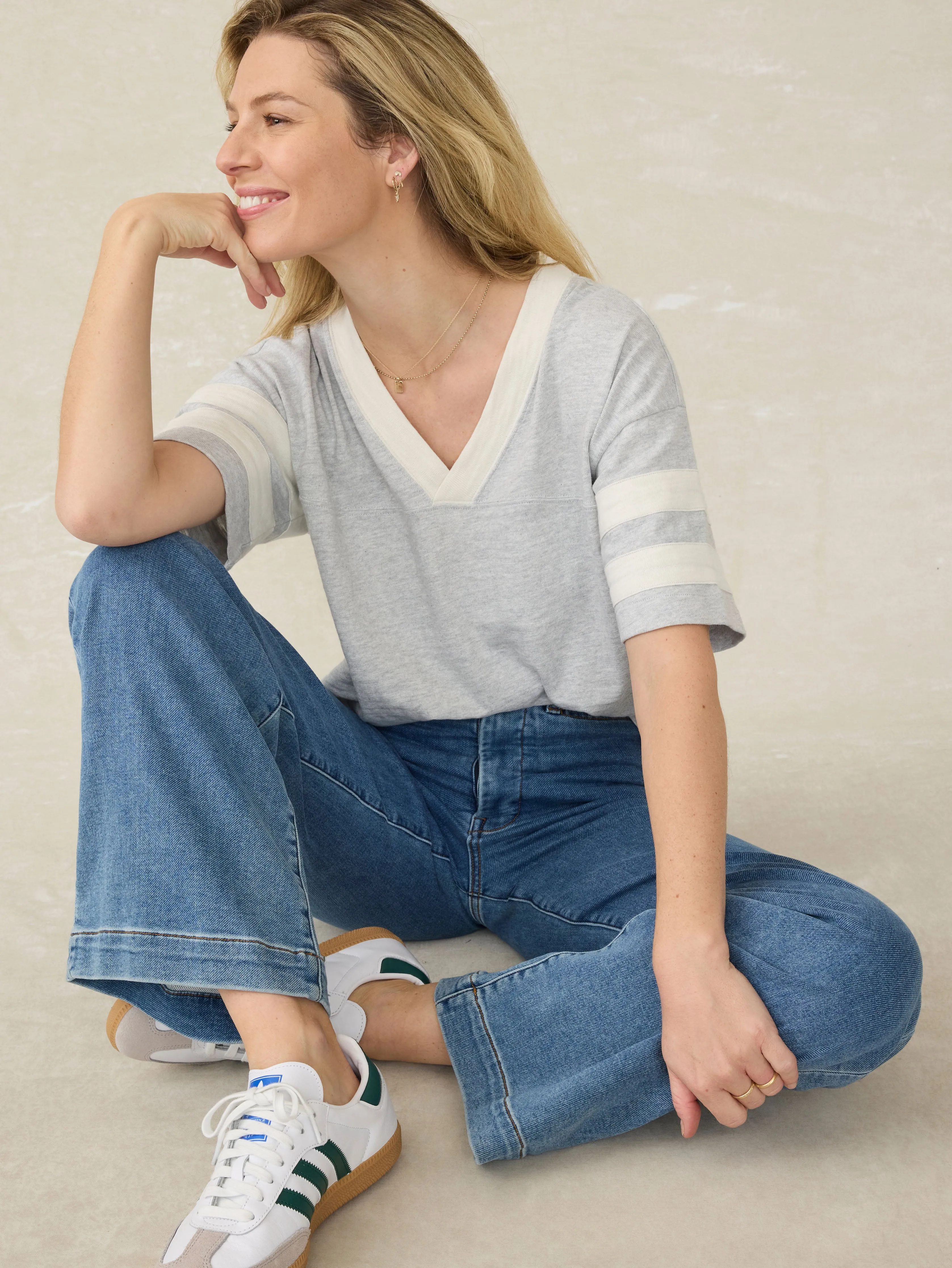 Sunwashed Slub Varsity Tee - Grey Varsity sold by Faherty product image thumbnail 3