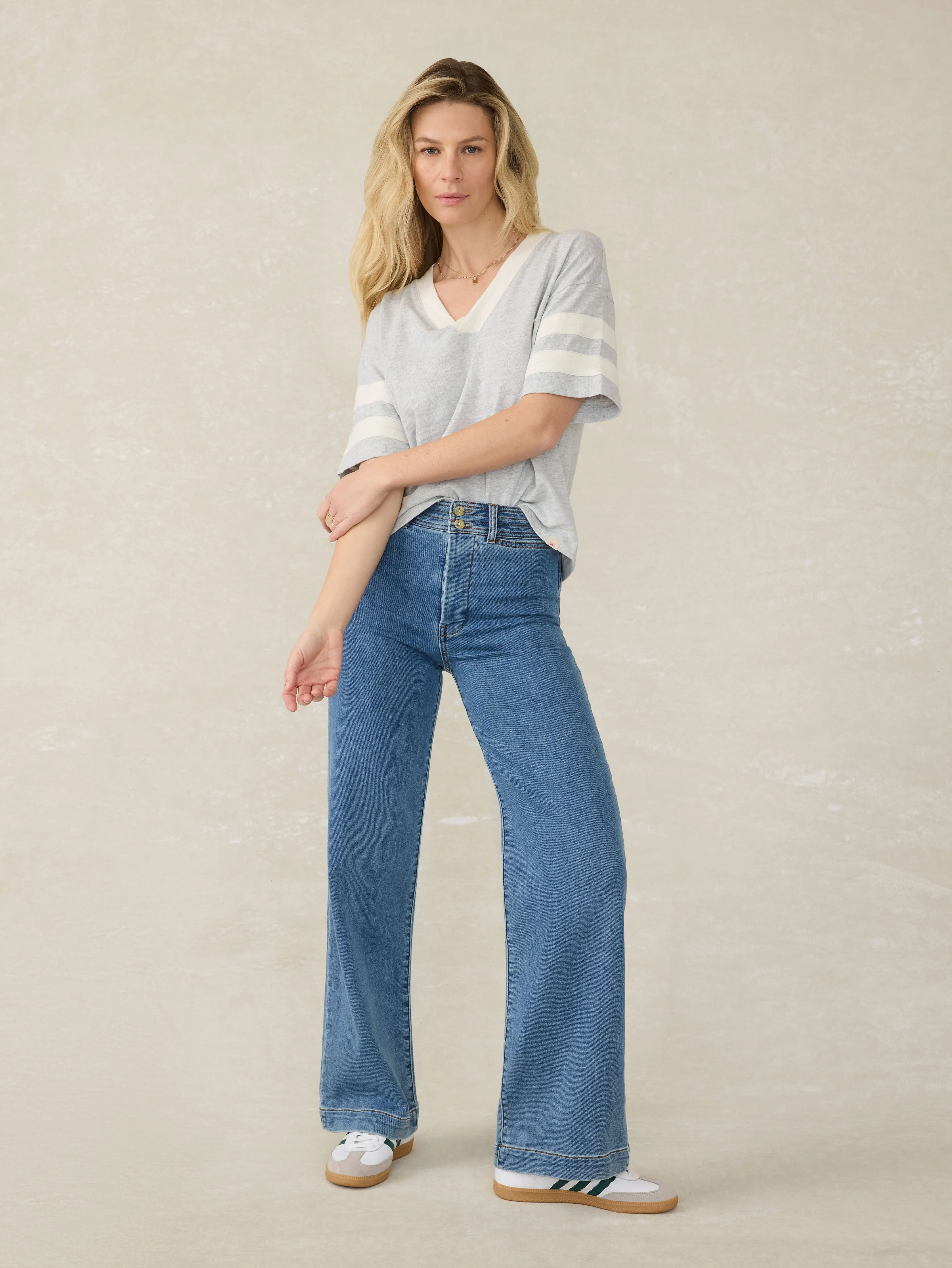 Sunwashed Slub Varsity Tee - Grey Varsity sold by Faherty