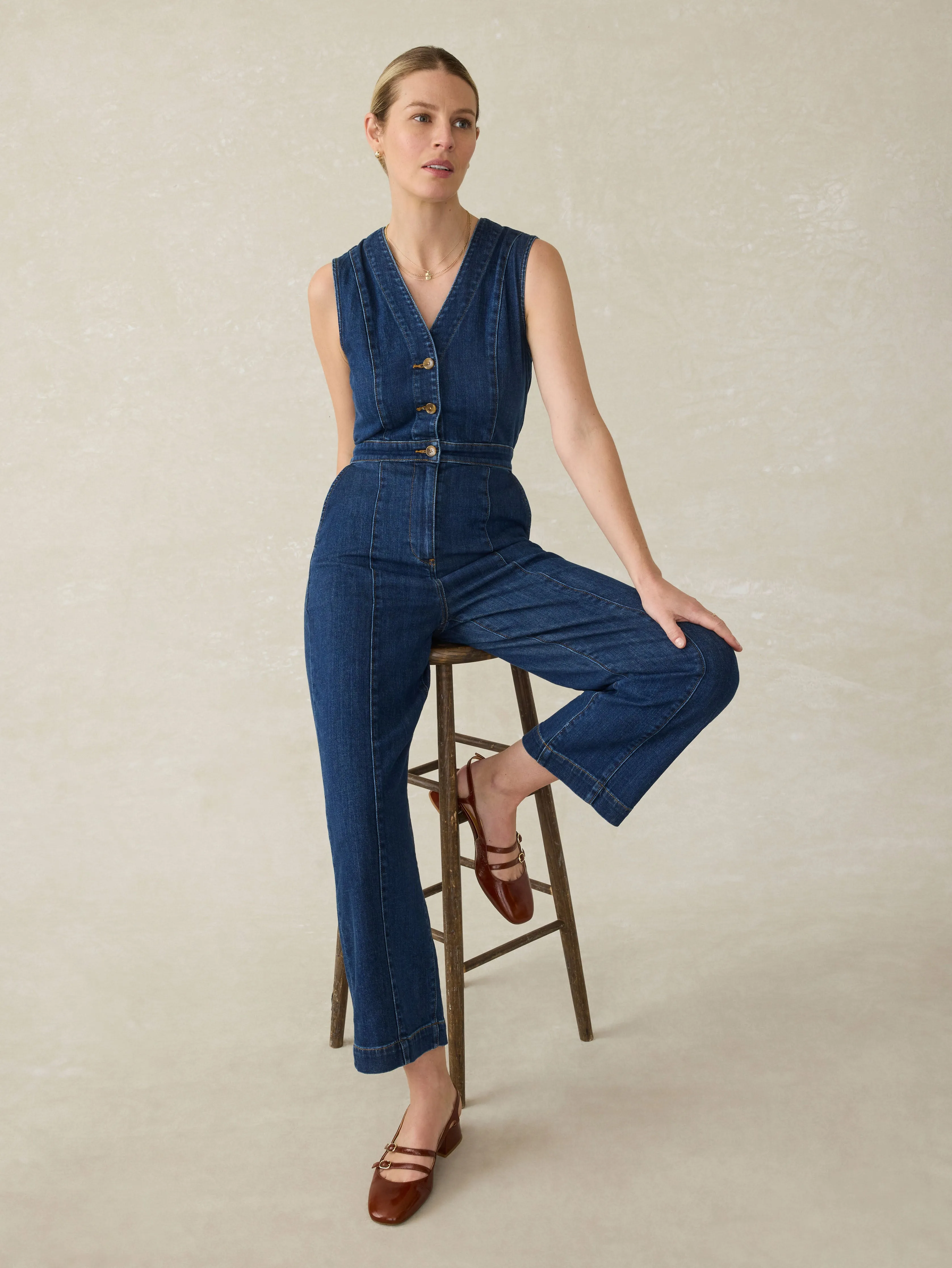 Denim Giselle Jumpsuit - Dusk Dive Wash sold by Faherty