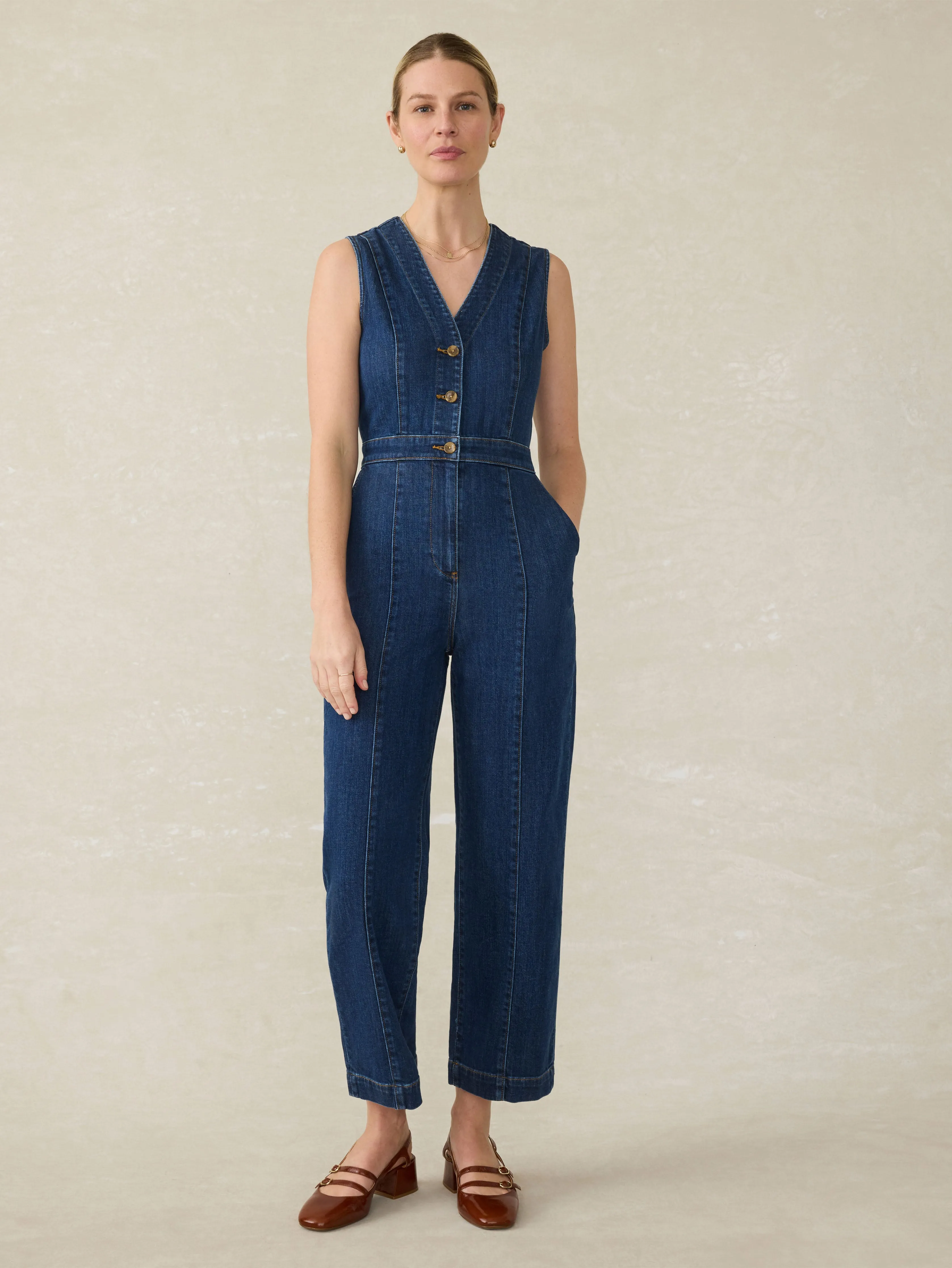 Denim Giselle Jumpsuit - Dusk Dive Wash sold by Faherty product image thumbnail 3