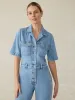 Short-Sleeve Denim Michelle Jumpsuit - Cloudlight Wash sold by Faherty