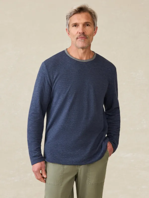 Cloud™ Reversible Crew - Medium Grey Heather Navy Heather sold by Faherty