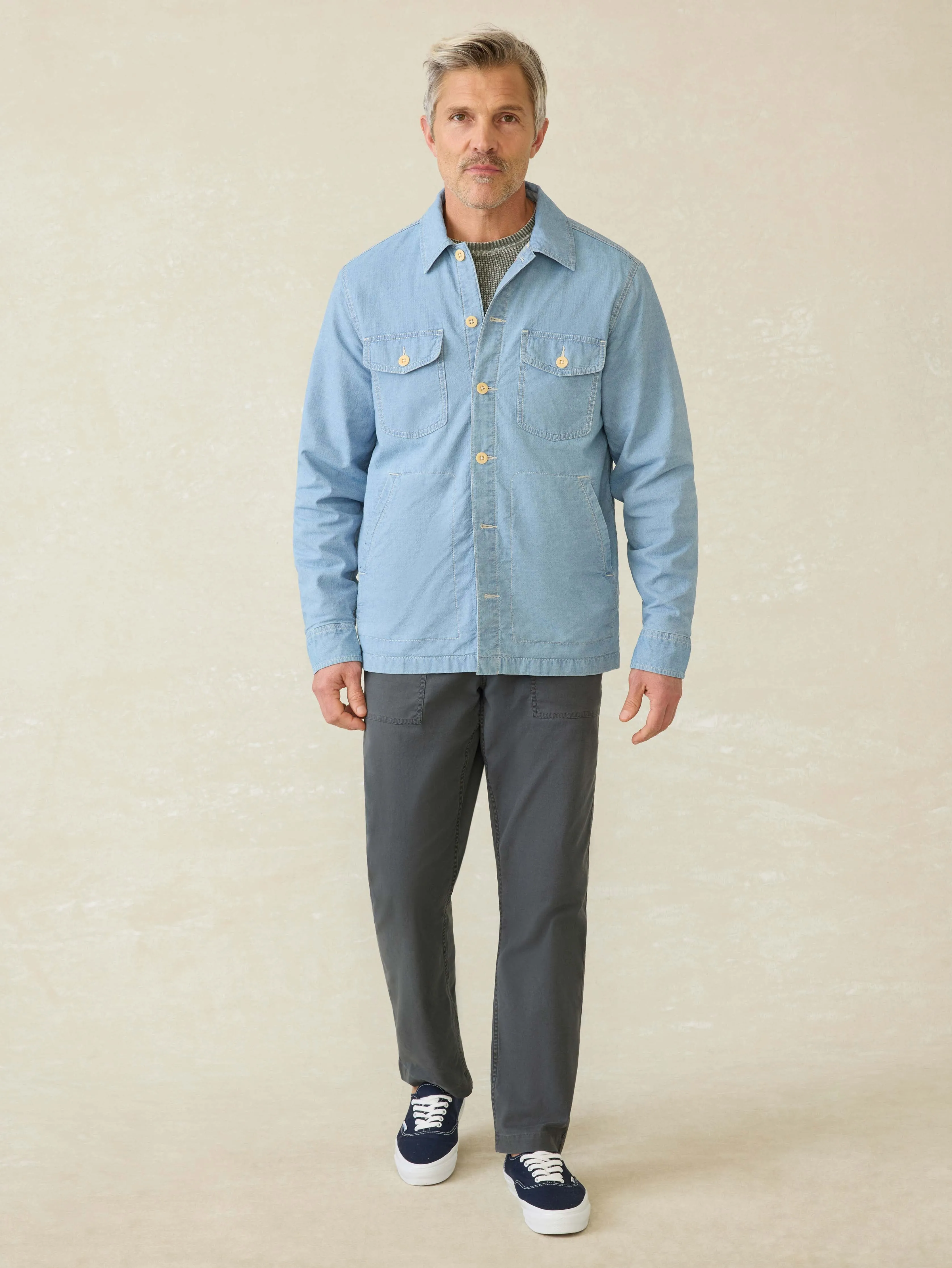 Doug Good Feather Indigo Herringbone Shirt Jacket - Blue Haven Wash sold by Faherty product image thumbnail 3