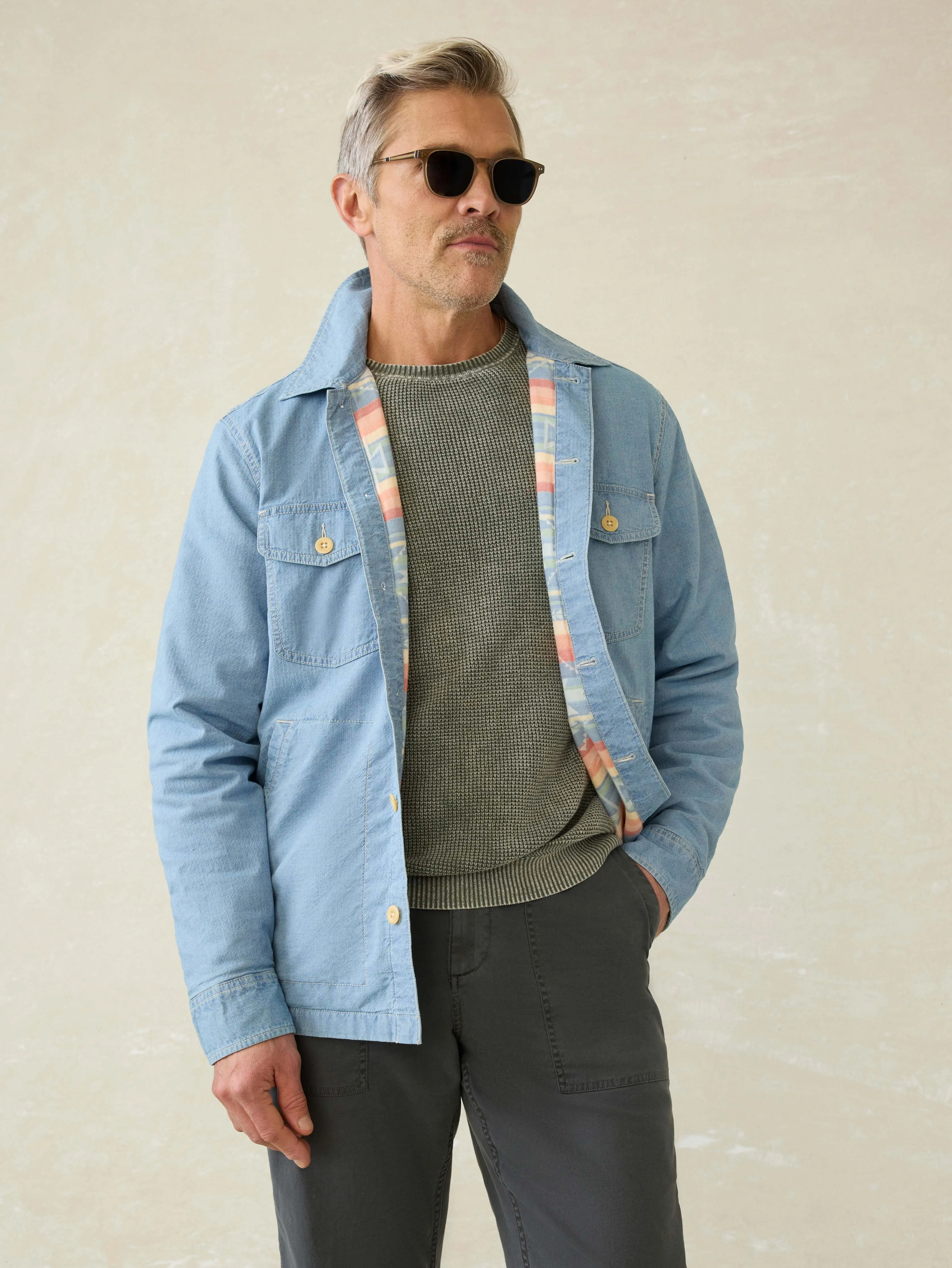 Doug Good Feather Indigo Herringbone Shirt Jacket - Blue Haven Wash sold by Faherty product image thumbnail 4