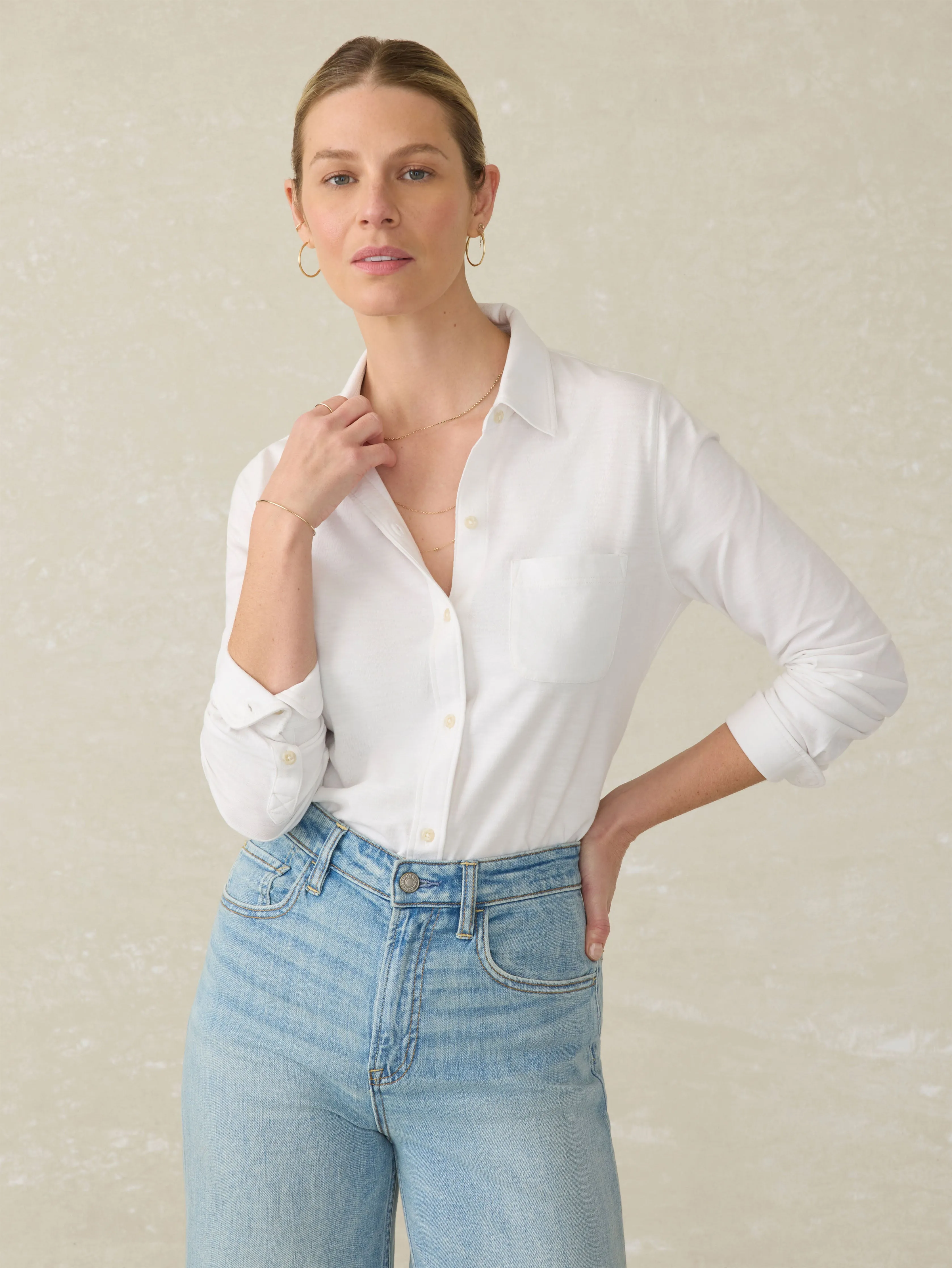 Sunwashed Knit Shirt - White sold by Faherty