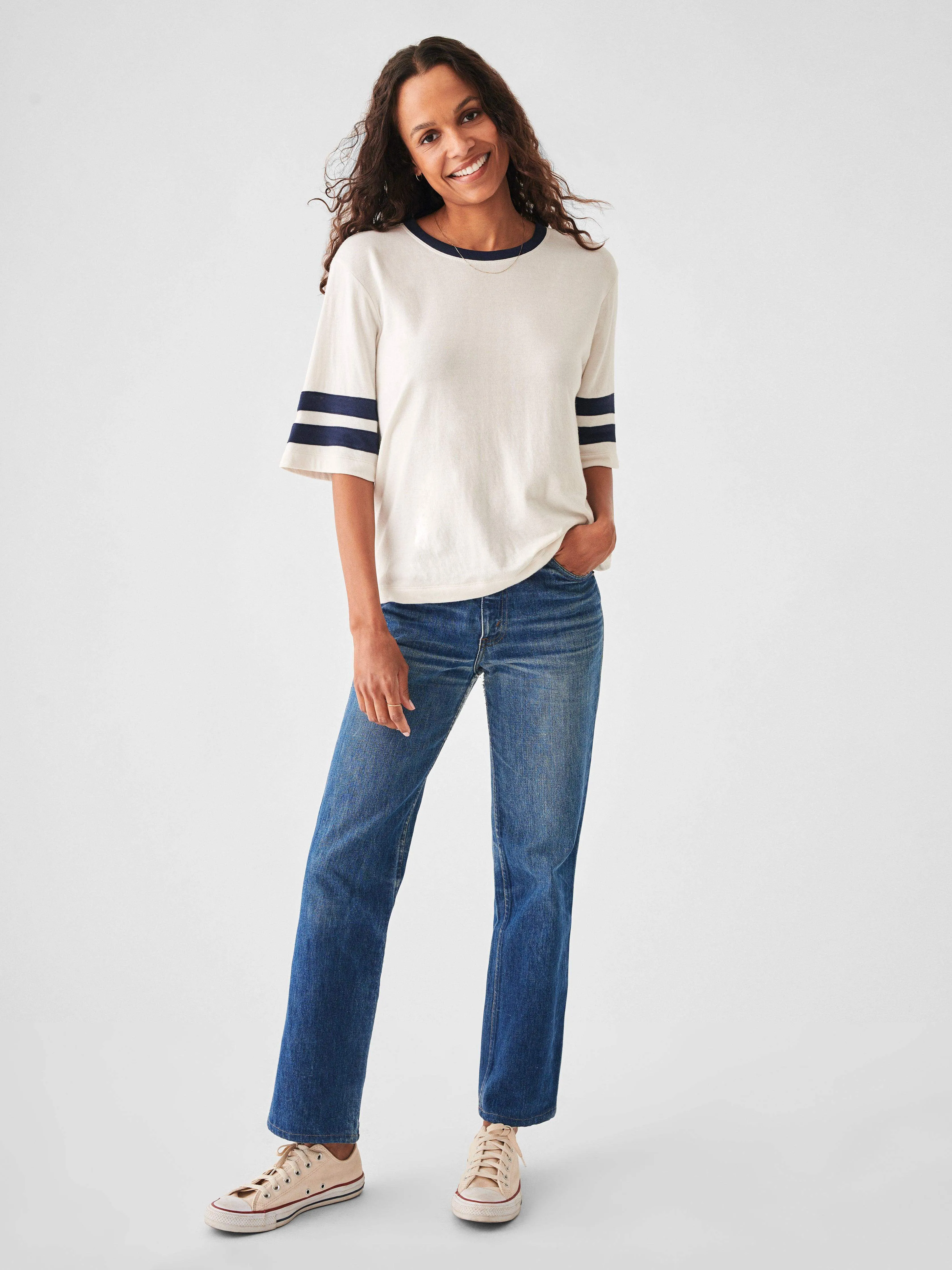 Cloud Cotton™ Varsity Tee - Bright White sold by Faherty product image thumbnail 3