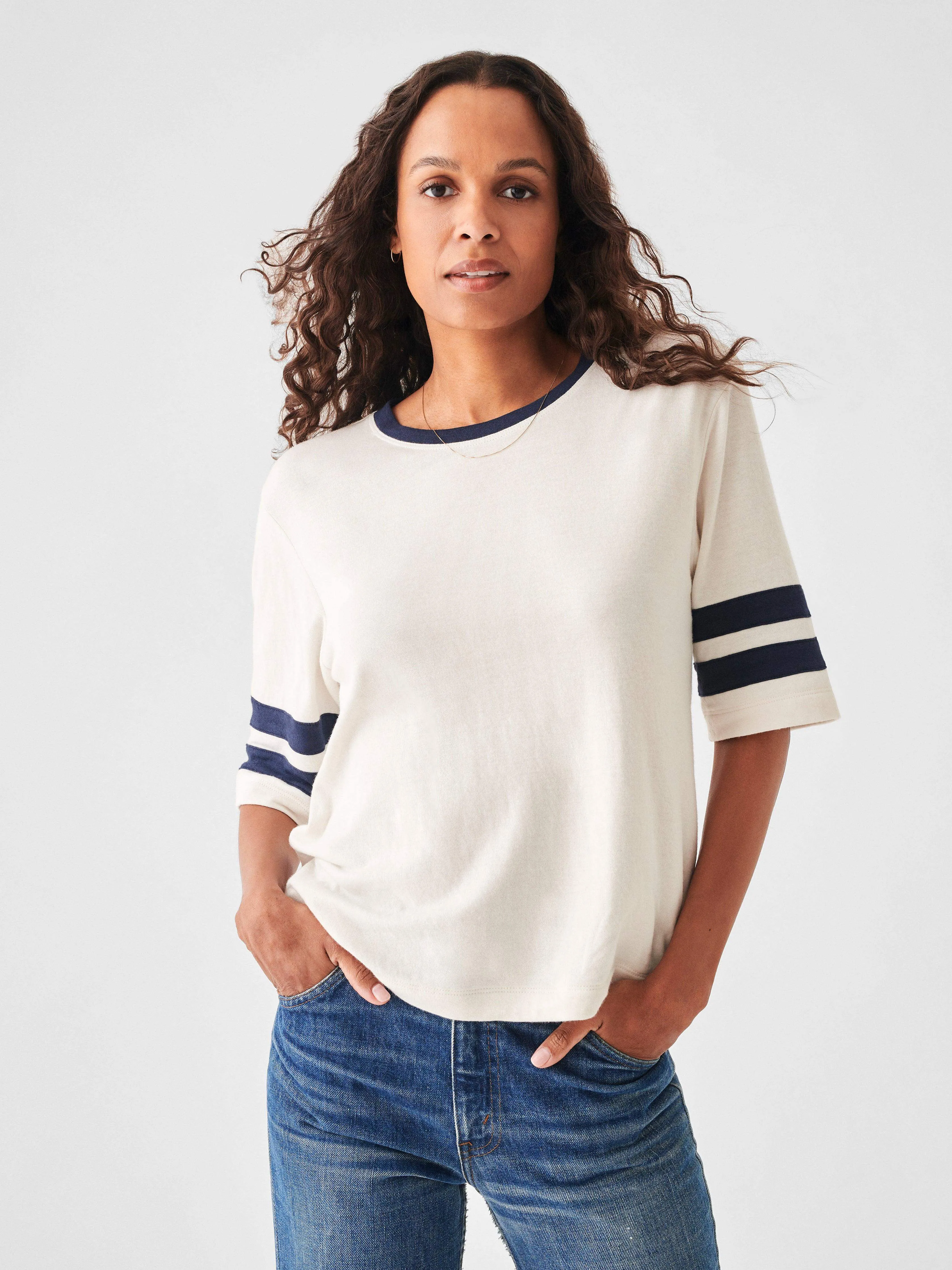 Cloud Cotton™ Varsity Tee - Bright White sold by Faherty product image thumbnail 4