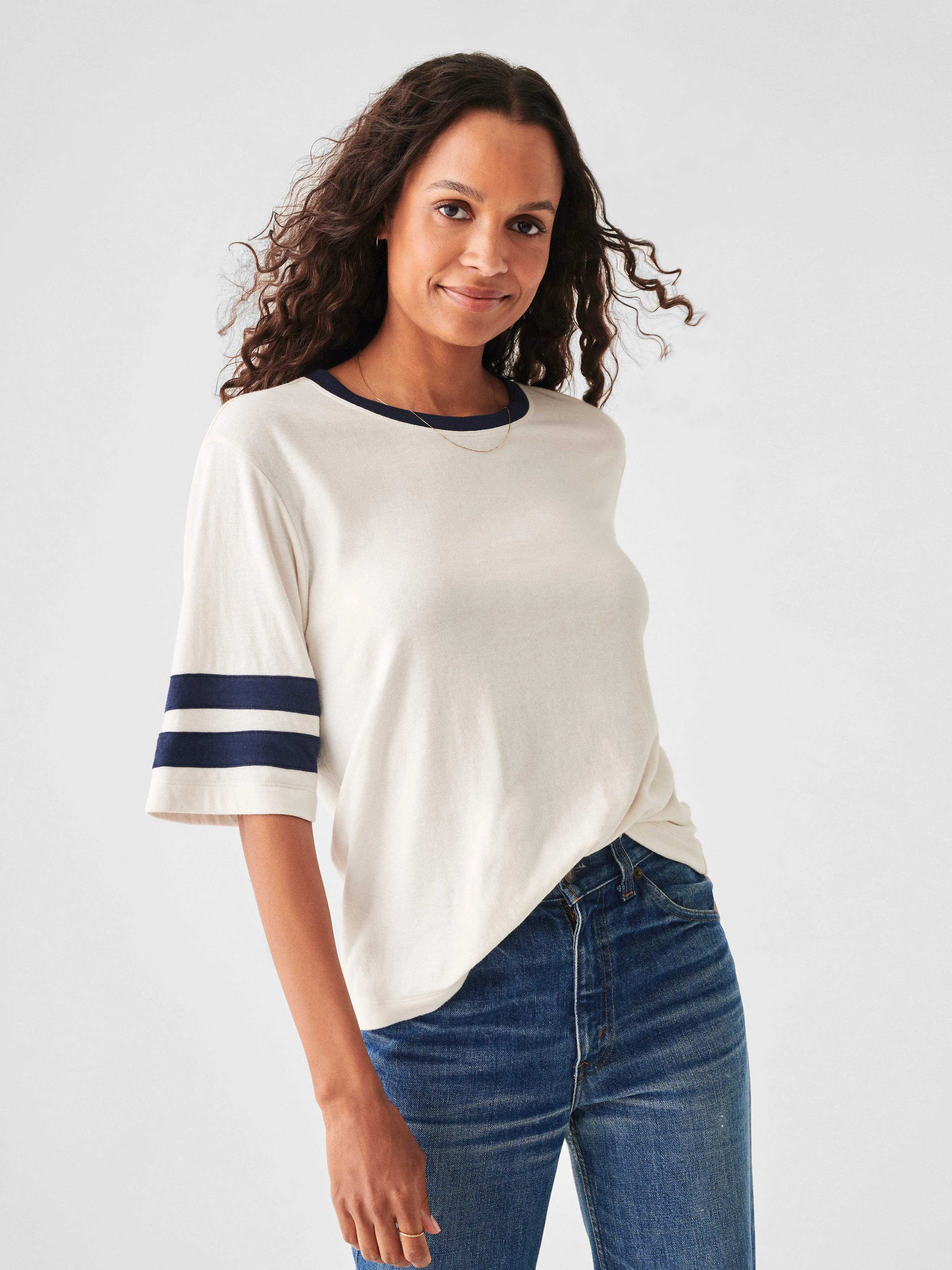 Cloud Cotton™ Varsity Tee - Bright White sold by Faherty