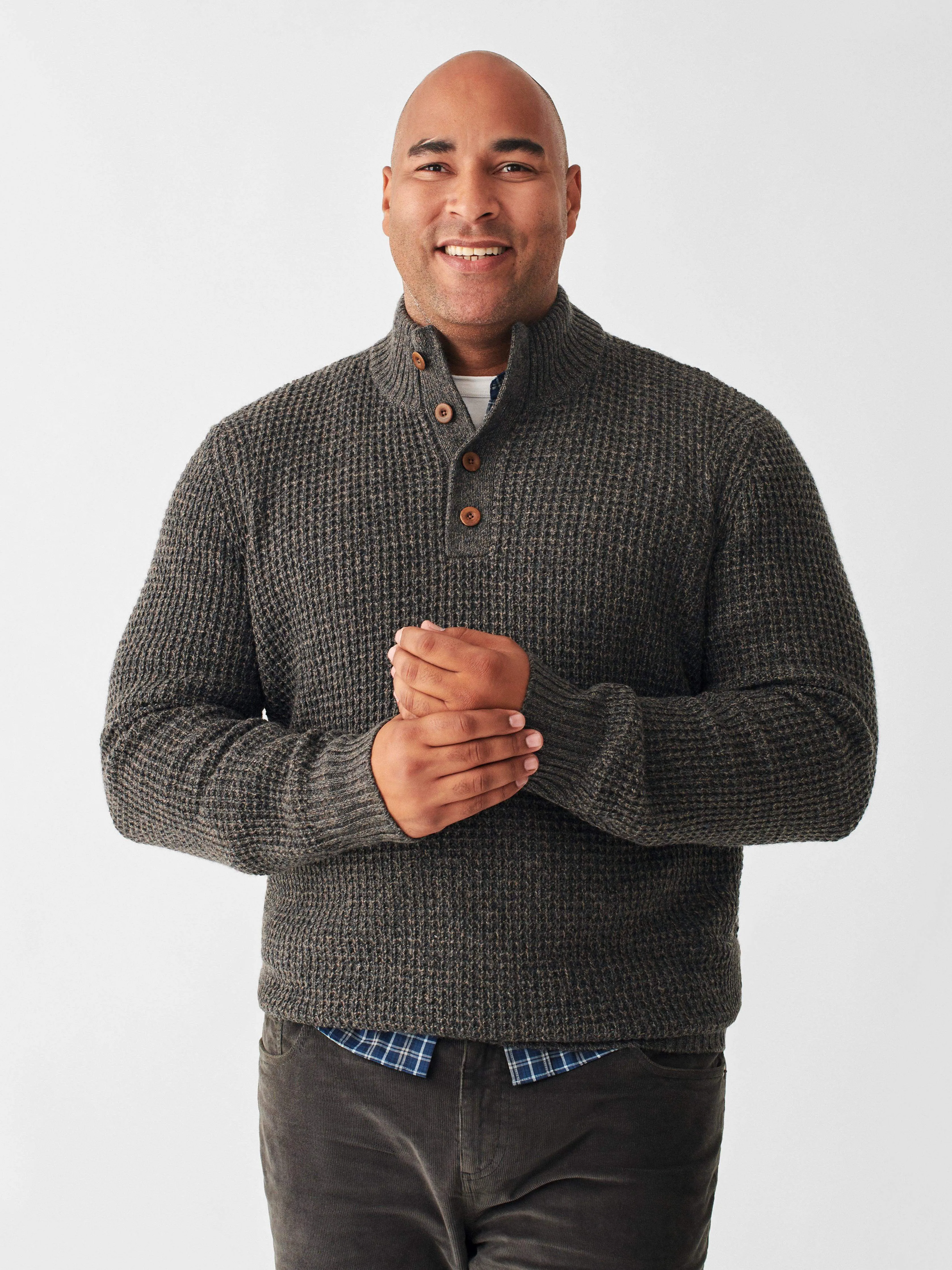 Cashmere Wool Quarter Button Sweater - Charcoal Melange sold by Faherty product image thumbnail 3