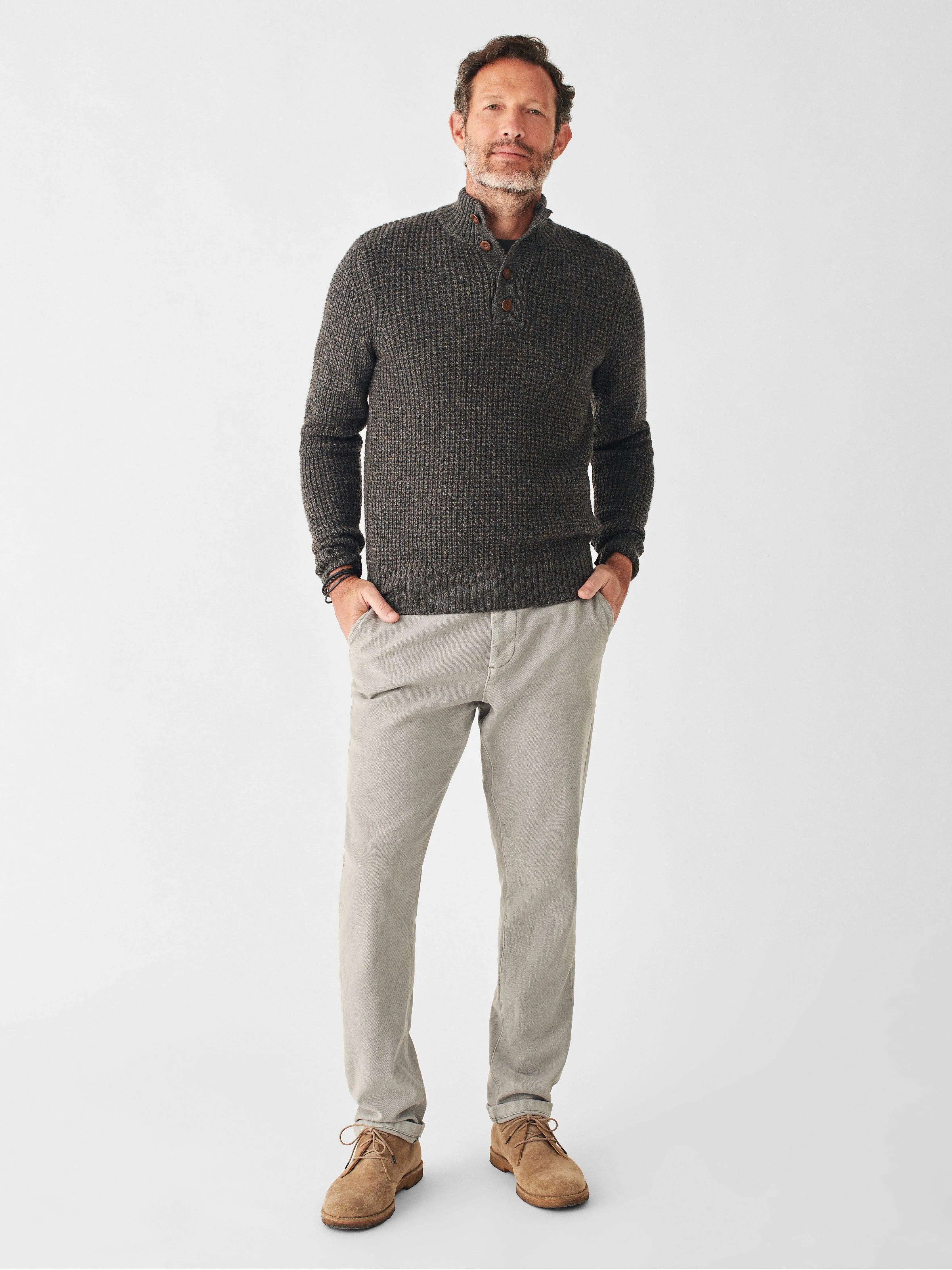 Cashmere Wool Quarter Button Sweater - Charcoal Melange sold by Faherty product image thumbnail 4