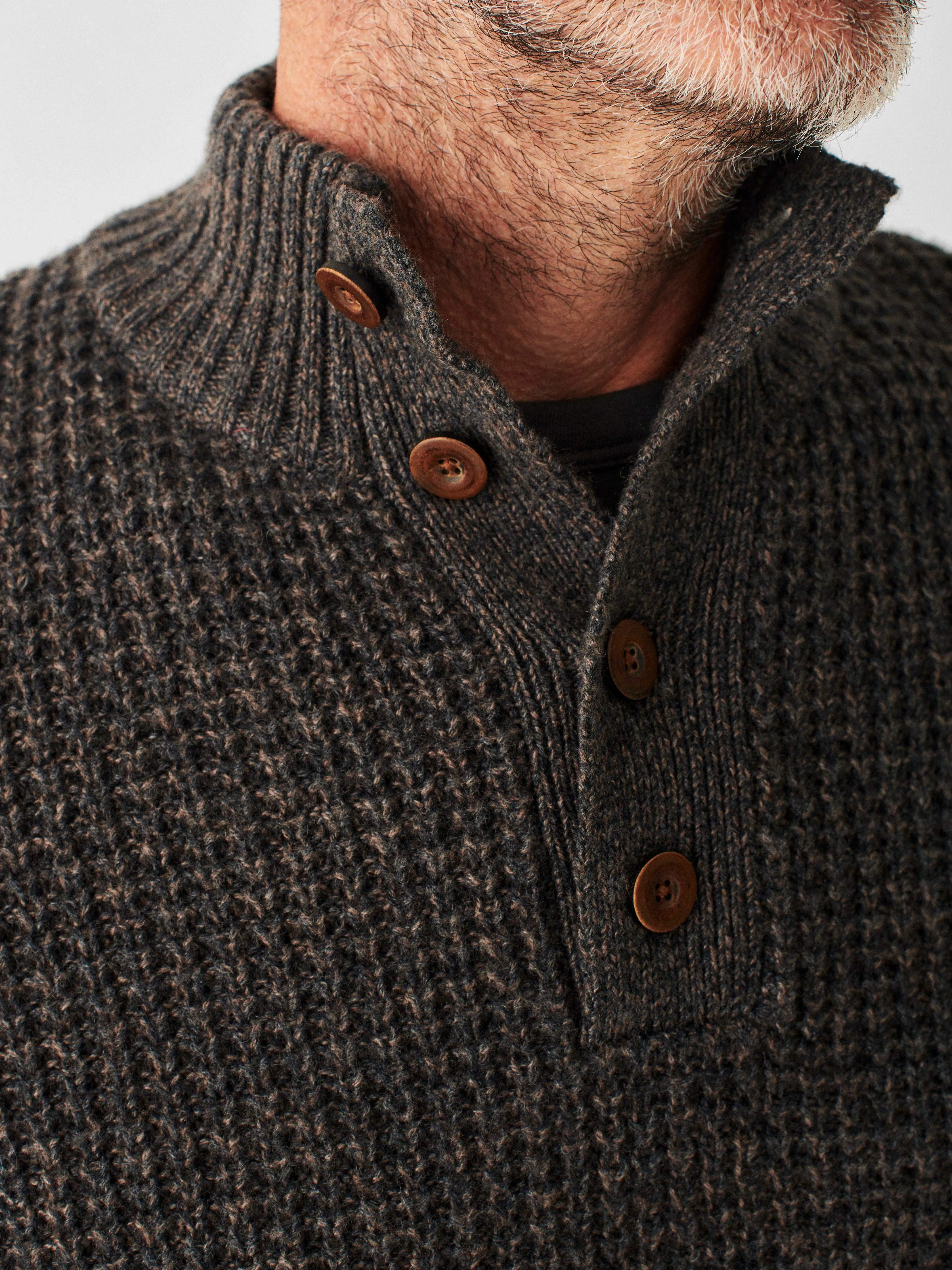 Cashmere Wool Quarter Button Sweater - Charcoal Melange sold by Faherty product image thumbnail 2