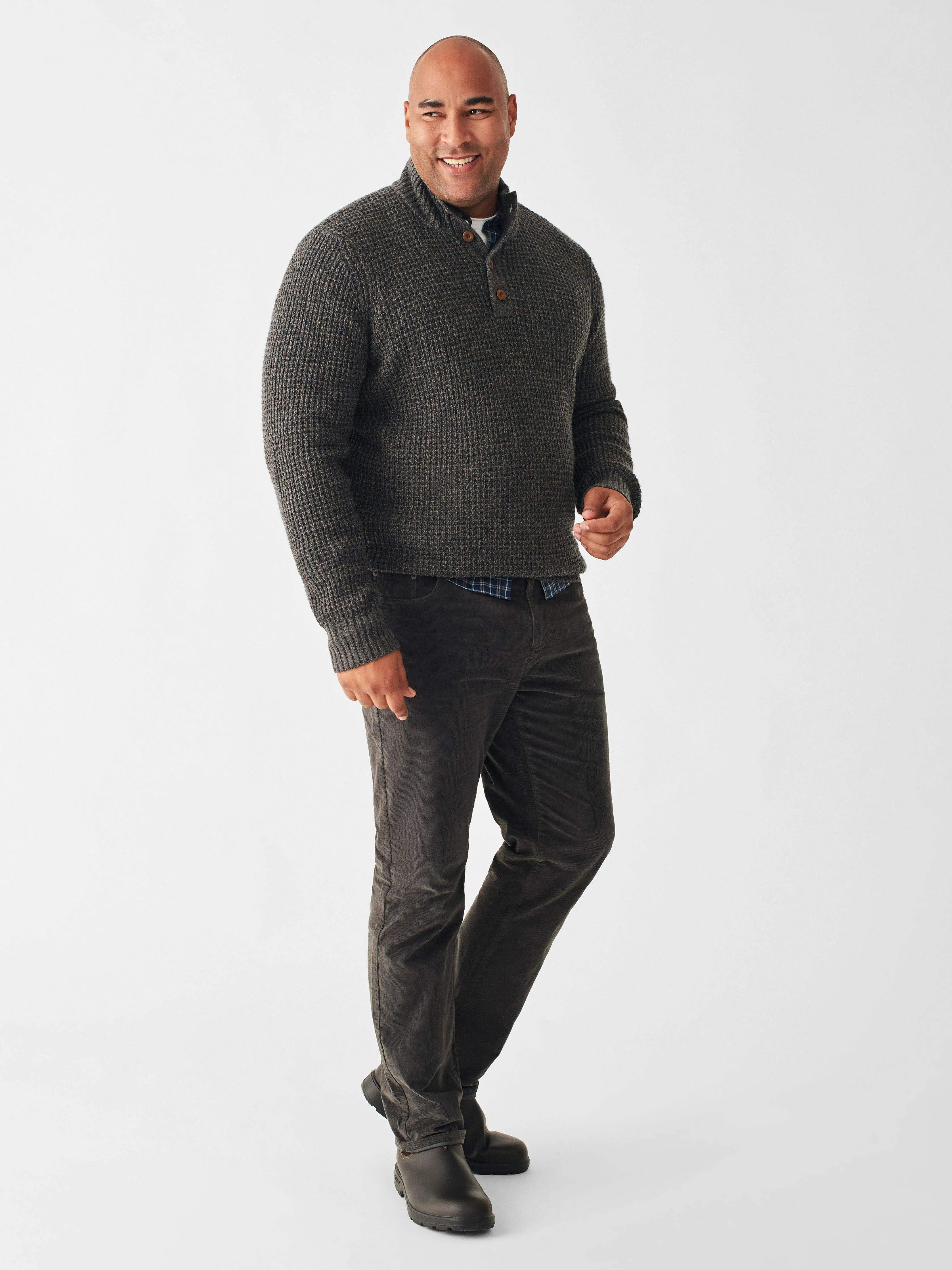 Cashmere Wool Quarter Button Sweater - Charcoal Melange sold by Faherty product image thumbnail 5