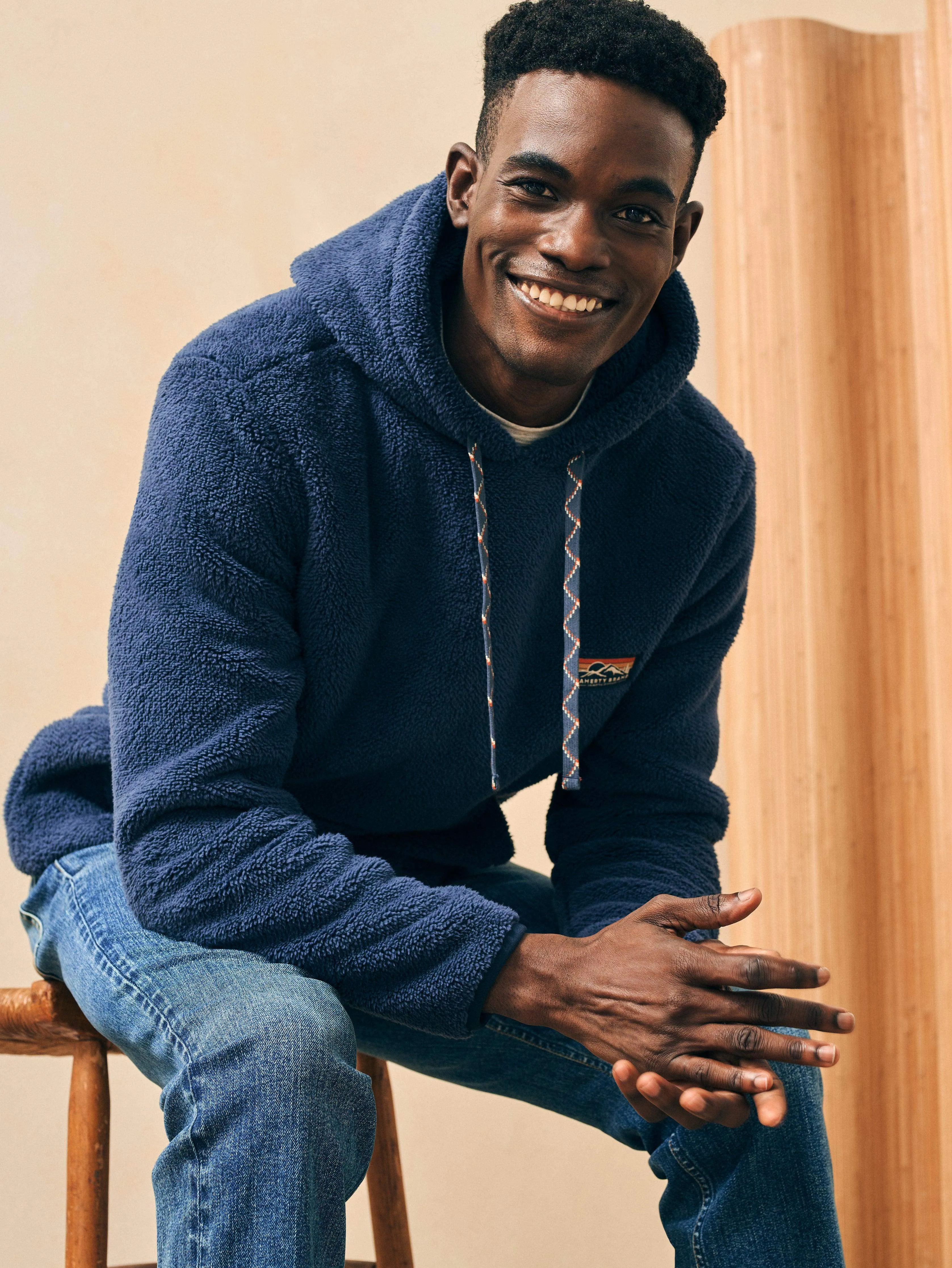 High Pile Fleece Popover Hoodie - Blue Nights sold by Faherty
