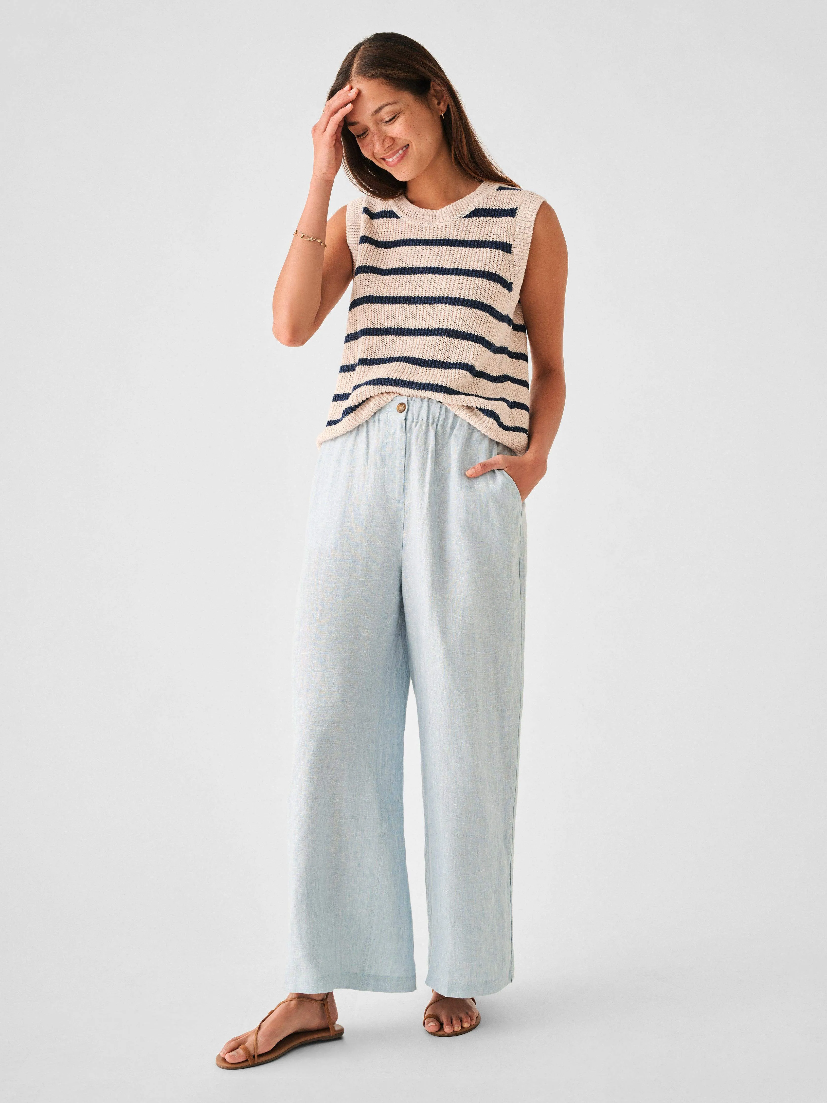 Miramar Linen Sweater Tank - Natural Navy Stripe sold by Faherty product image thumbnail 5